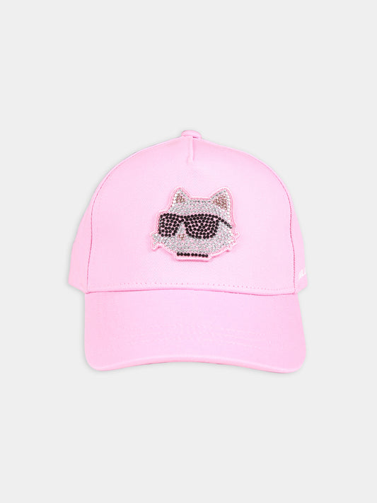 Cappello rosa per bambina con Choupette e strass,Karl Lagerfeld Kids,Z30165 47F