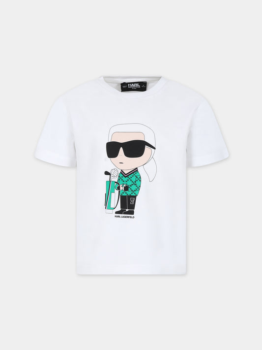 T-shirt bianca per bambini con stampa Karl e borsa da golf,Karl Lagerfeld Kids,Z30052 10P