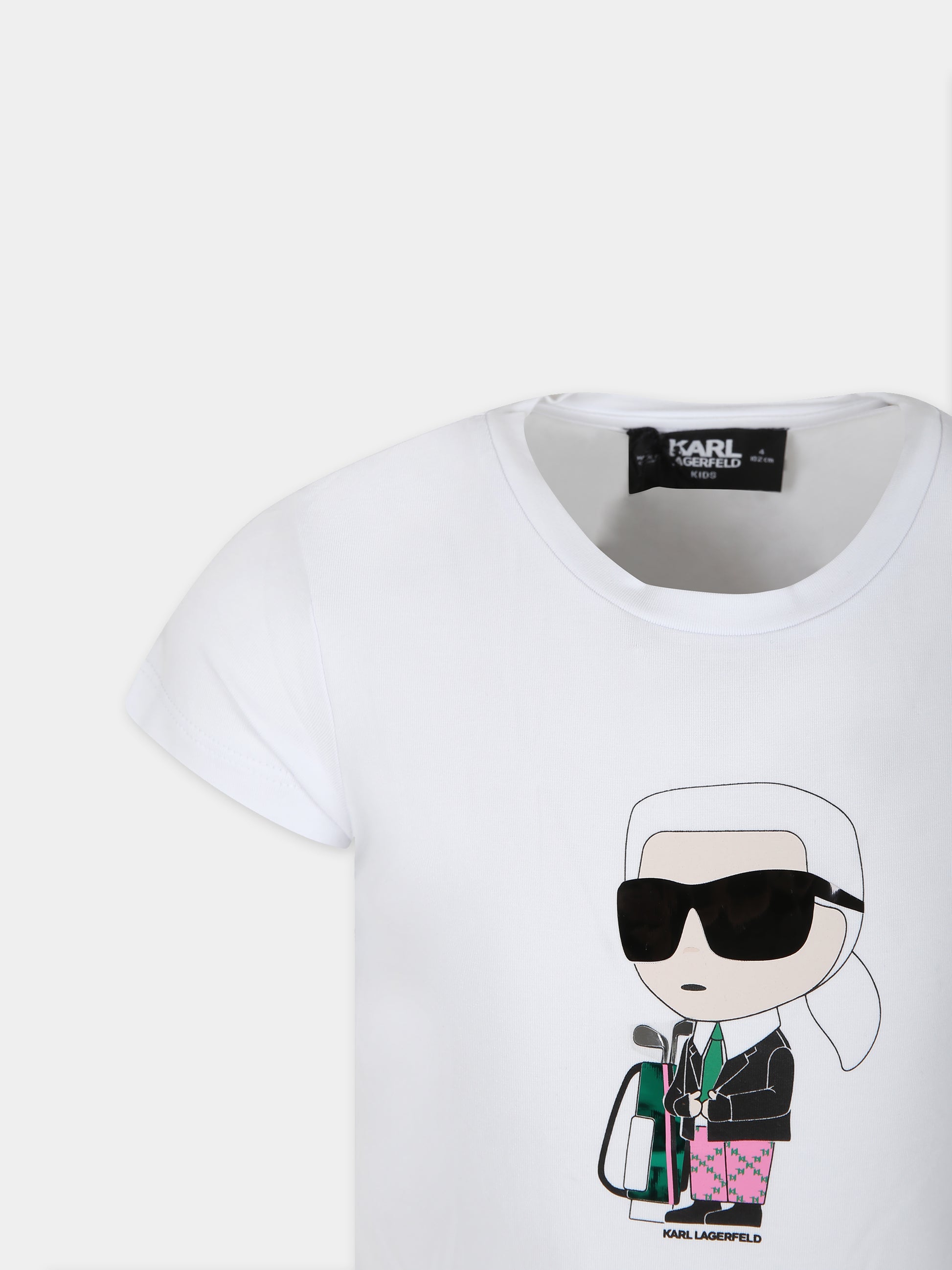 T-shirt bianca per bambina con stampa Karl e borsa da golf,Karl Lagerfeld Kids,Z30111 10P