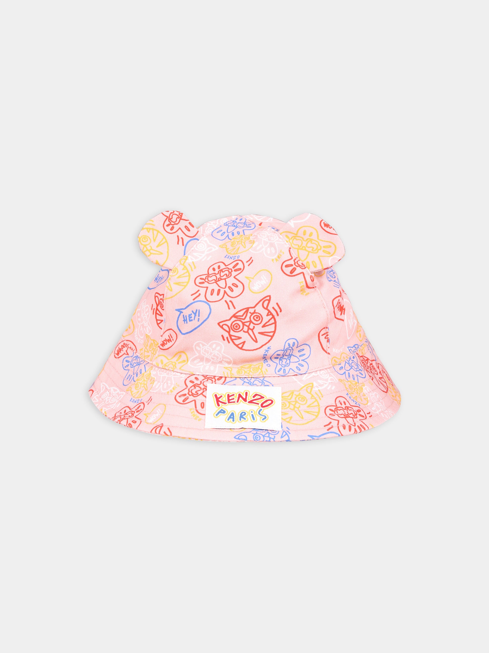 Cloche rosa per bambina con stampa e logo,Kenzo Kids,K60017 43G