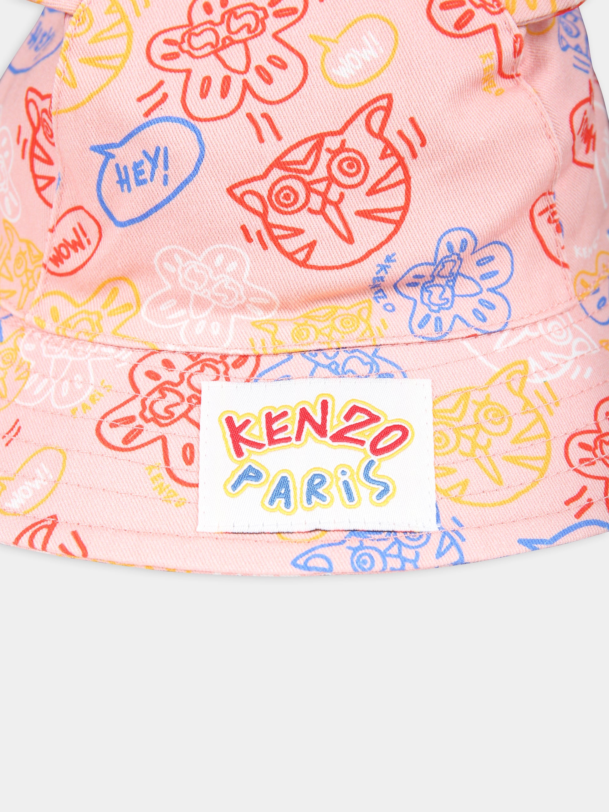 Cloche rosa per bambina con stampa e logo,Kenzo Kids,K60017 43G