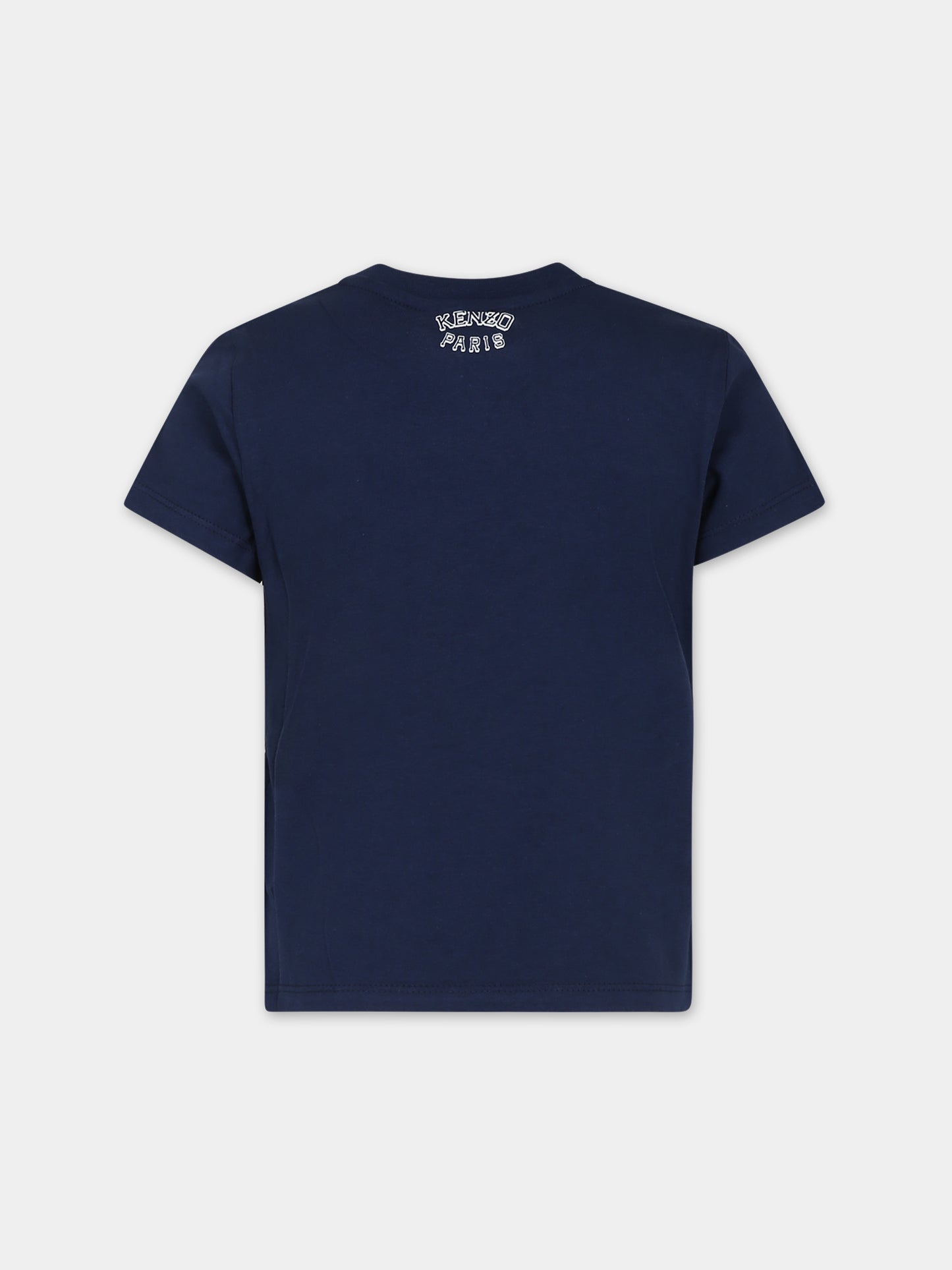 T-shirt blu per bambina con iconica trigre e logo,Kenzo Kids,K60264 84A