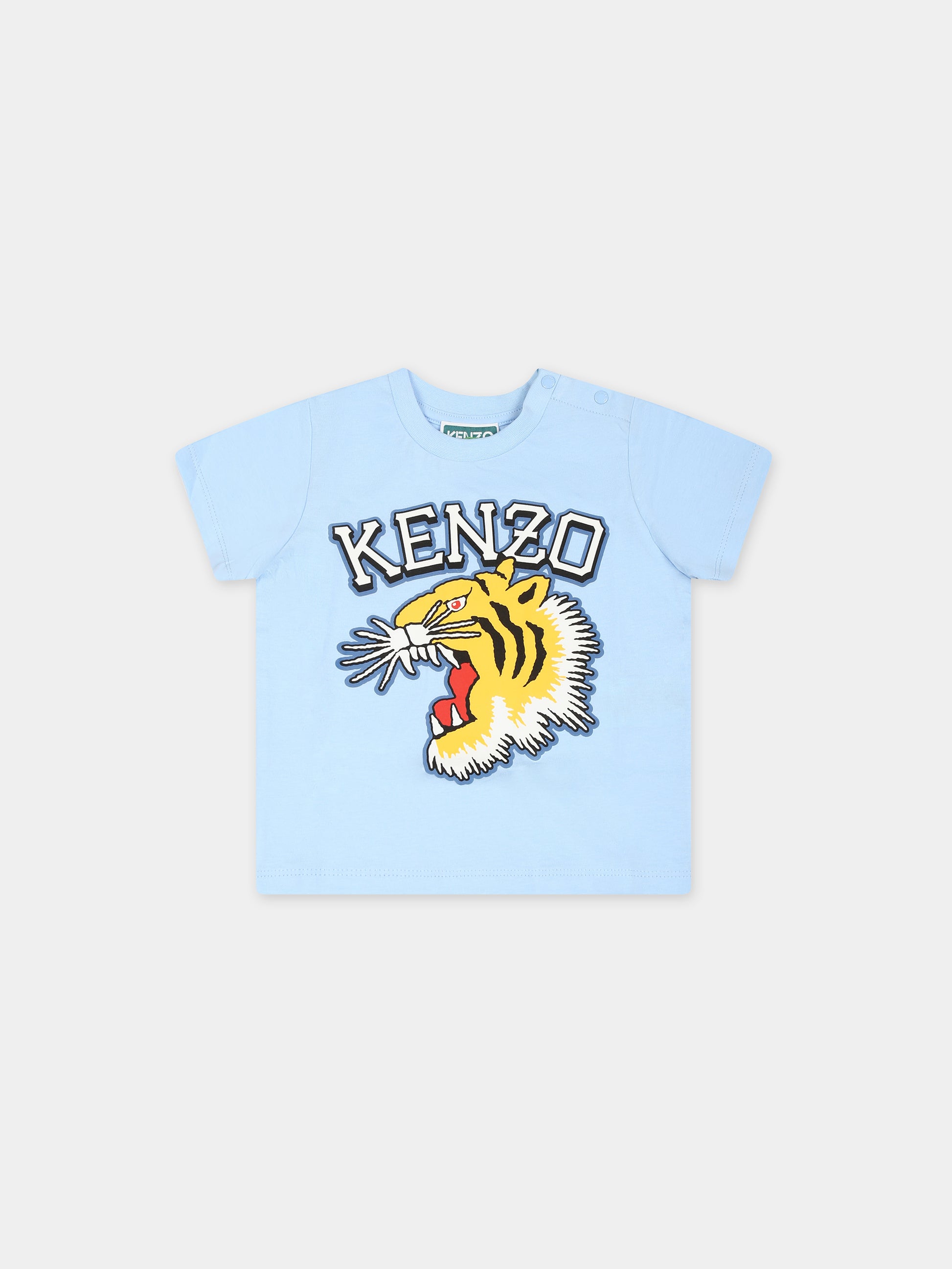 T-shirt celeste per neonato con iconica tigre e logo,Kenzo Kids,K60381 79H