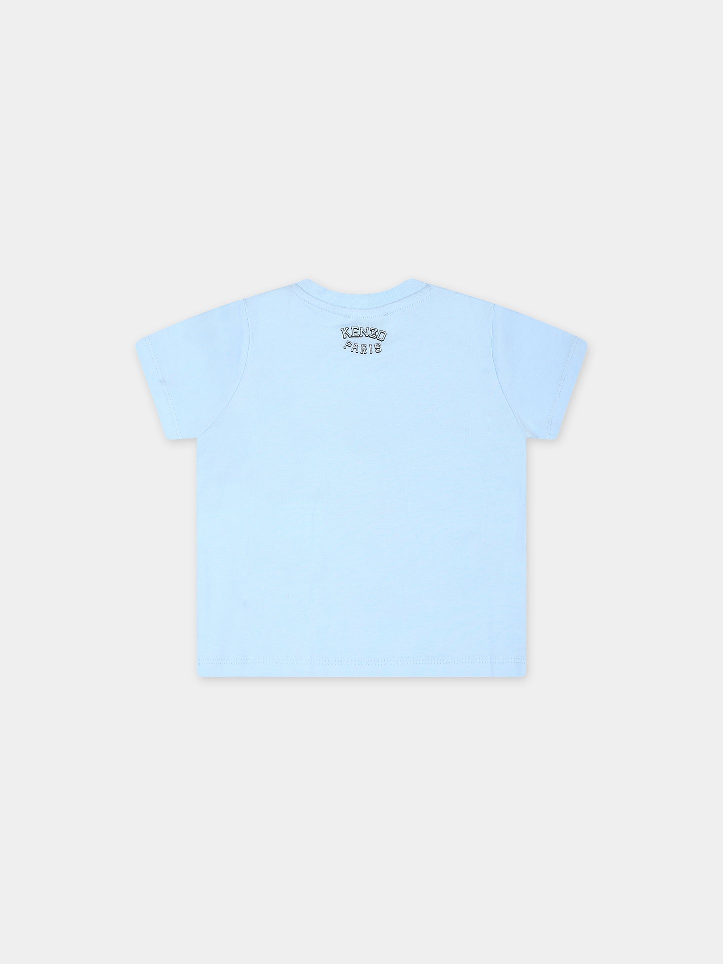 T-shirt celeste per neonato con iconica tigre e logo,Kenzo Kids,K60381 79H