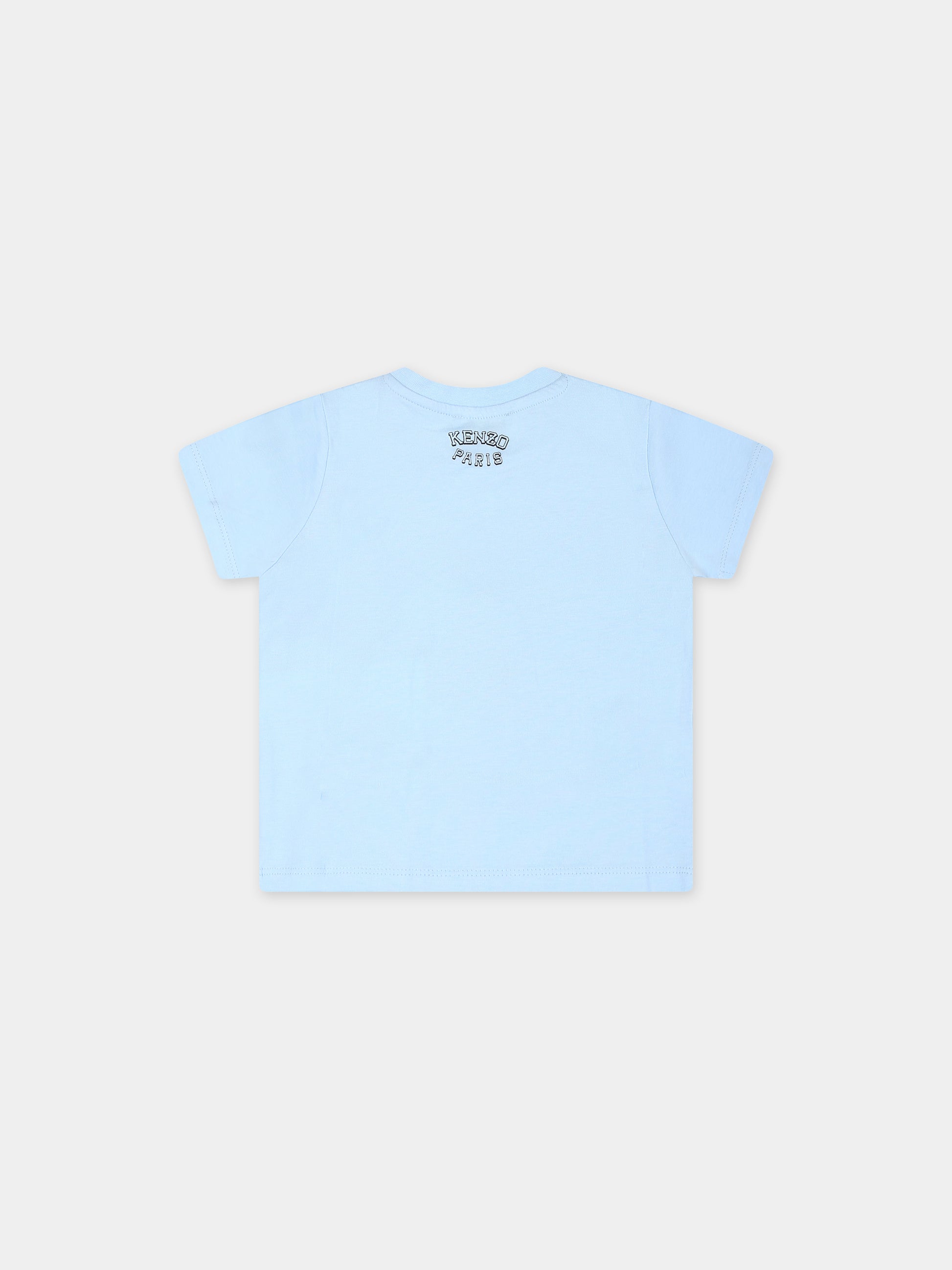 T-shirt celeste per neonato con iconica tigre e logo,Kenzo Kids,K60381 79H
