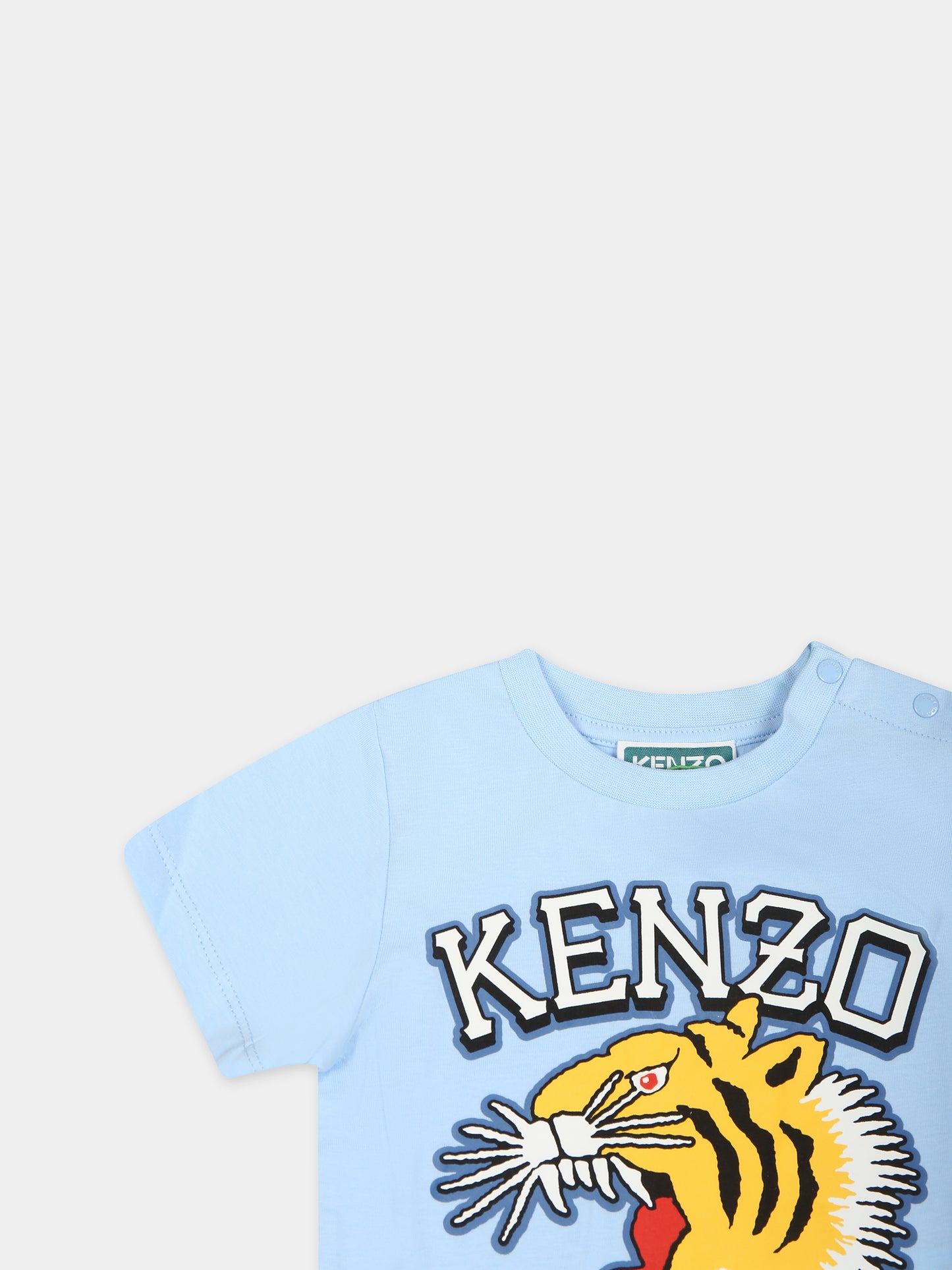 T-shirt celeste per neonato con iconica tigre e logo,Kenzo Kids,K60381 79H