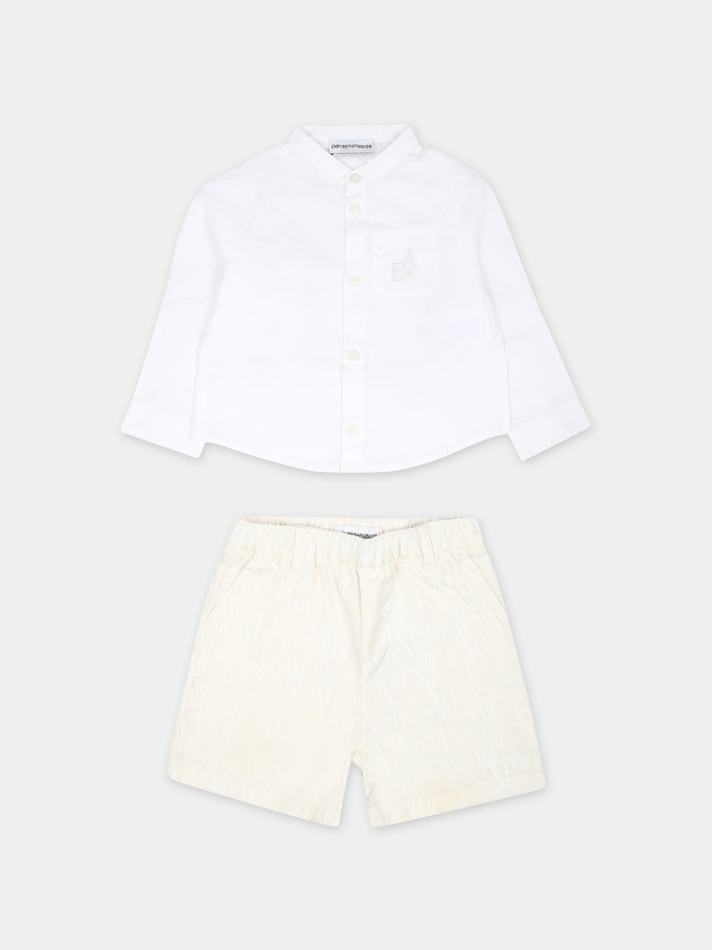 Completo beige per neonato con aquilotto e logo,Emporio Armani,3DHVJ3 4NGDZ F125