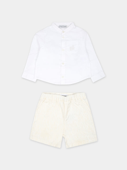 Completo beige per neonato con aquilotto e logo,Emporio Armani,3DHVJ3 4NGDZ F125