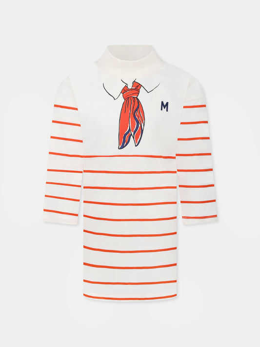 Ivory dress for girl with scarf print