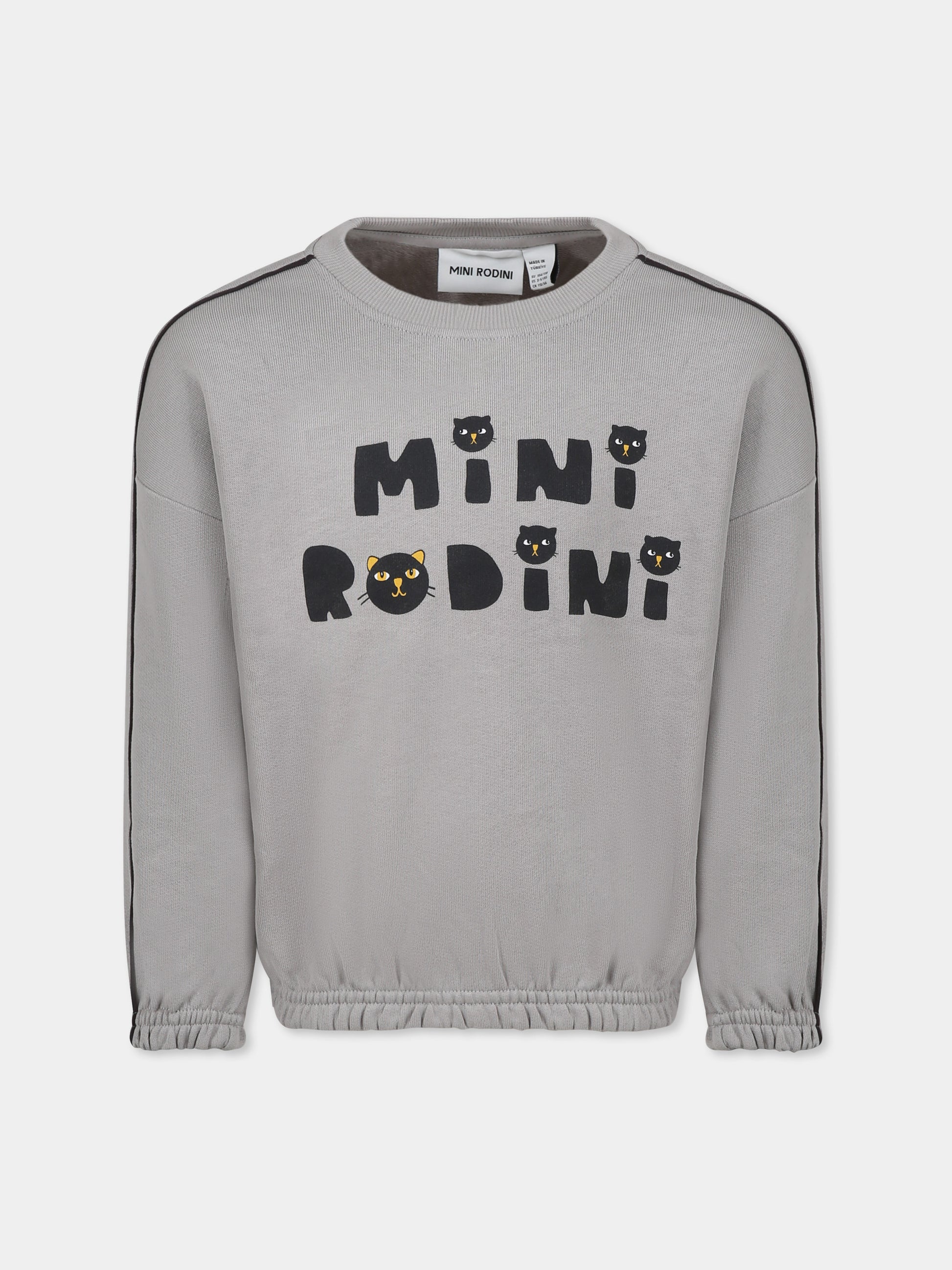 Felpa grigia per bambini con logo e gatti,Mini Rodini,2512010597