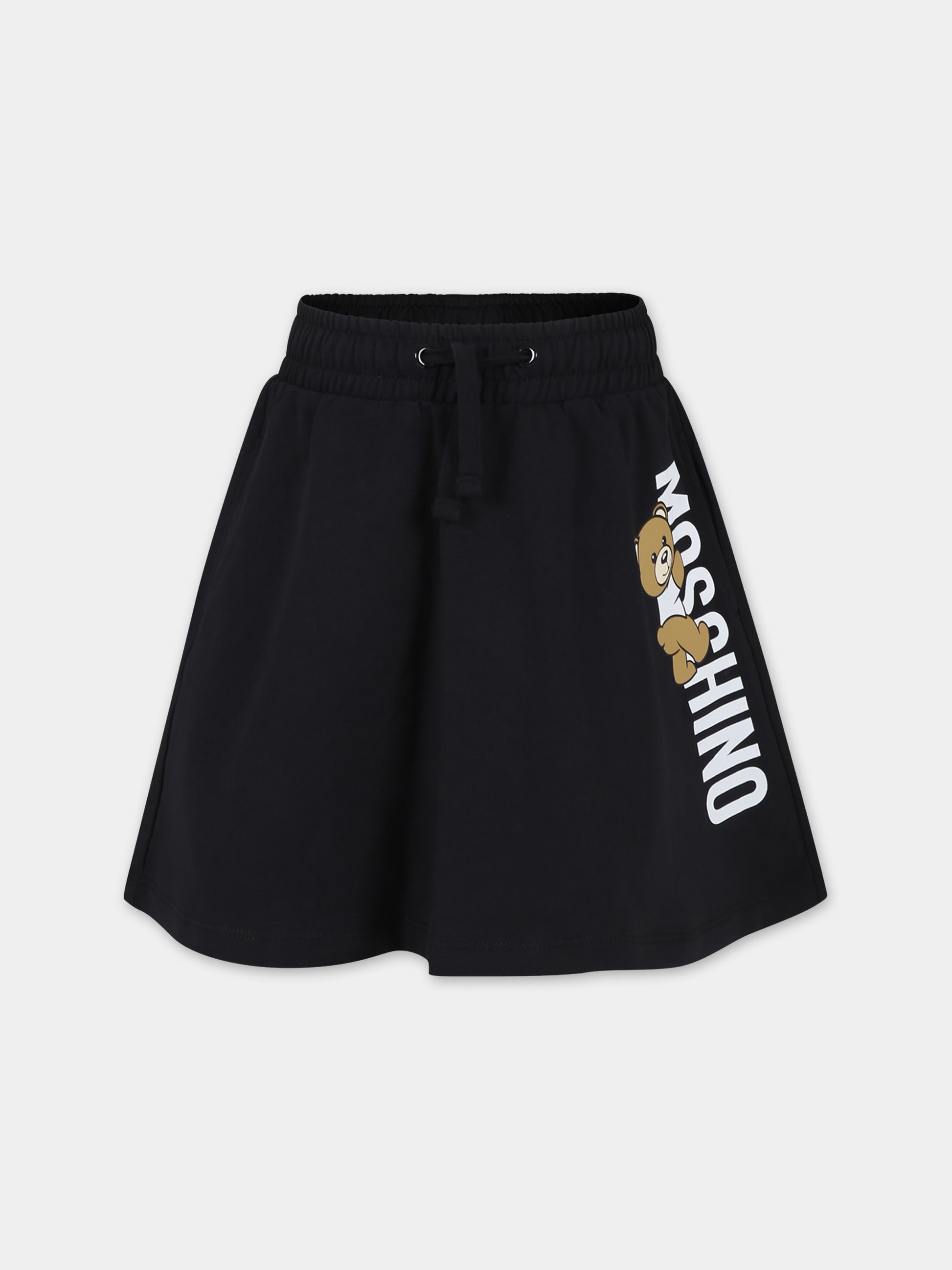 Gonna nera per bambina con Teddy Bear e logo,Moschino Kids,HAJ02G LDA25 60100
