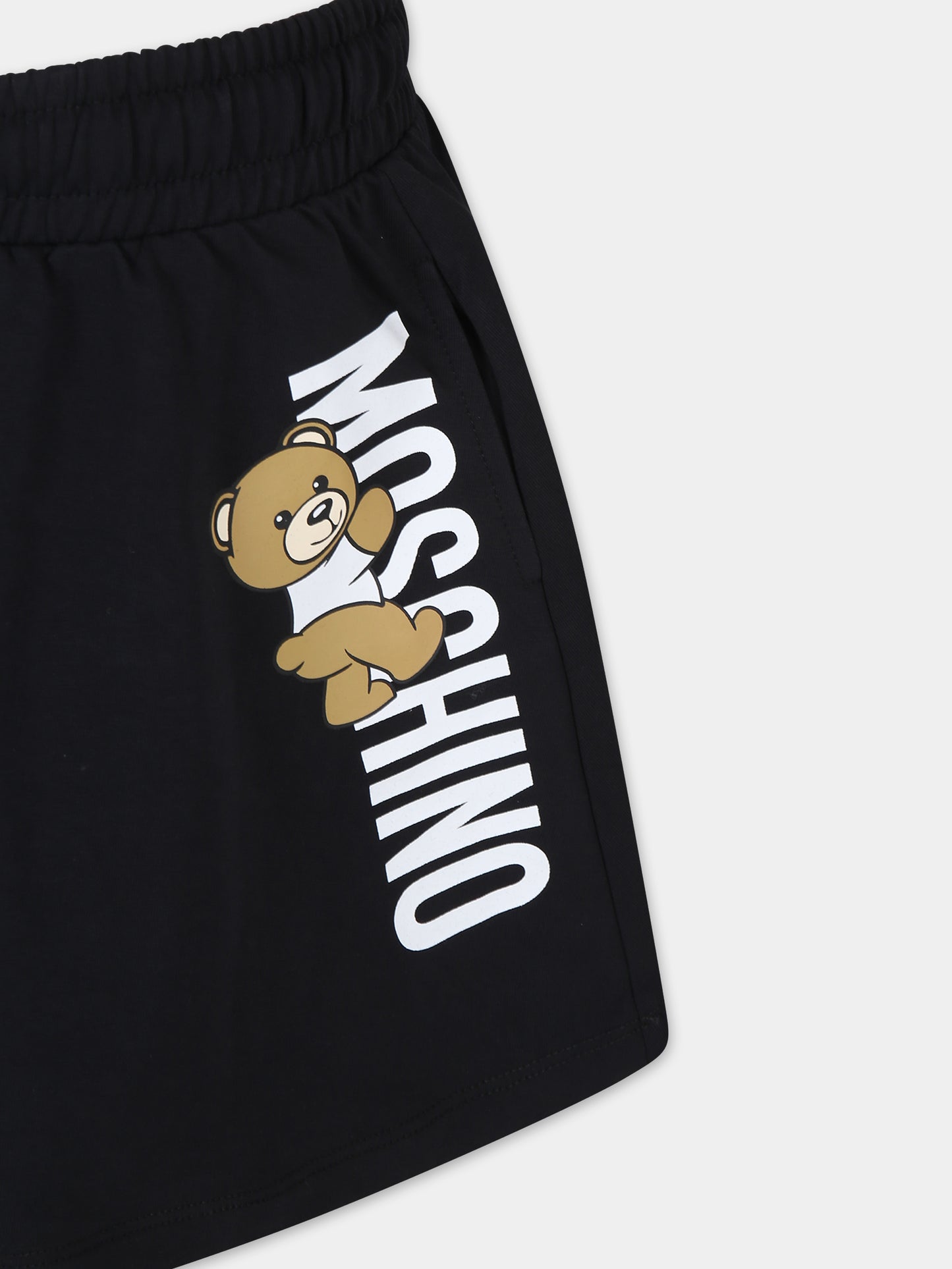 Gonna nera per bambina con Teddy Bear e logo,Moschino Kids,HAJ02G LDA25 60100