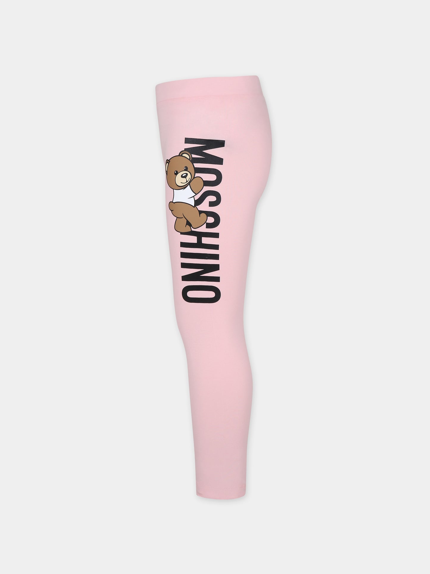 Leggings rosa per bambina con Teddy Bear e logo,Moschino Kids,HCP04X LBA00 50209