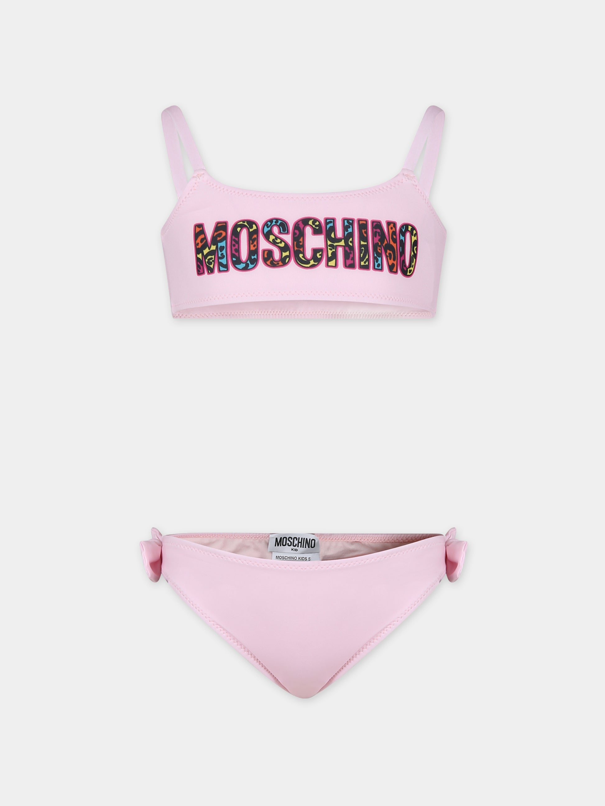 Bikini rosa per bambina con logo,Moschino Kids,HDL00R LKA00 50209