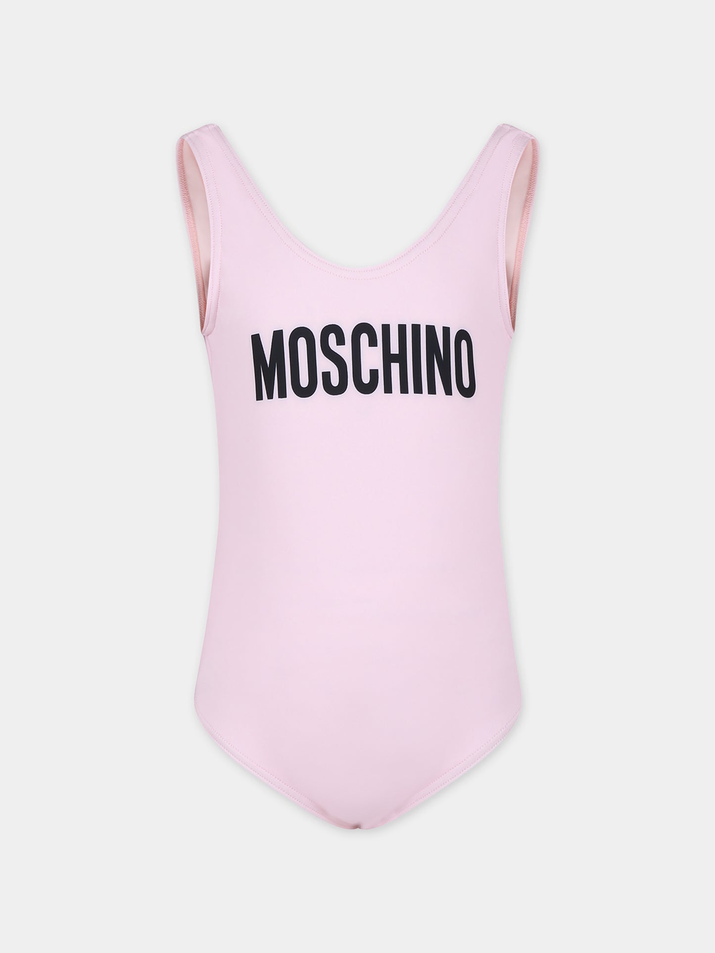 Costume intero rosa per bambina con logo,Moschino Kids,HDL00T LKA00 50209