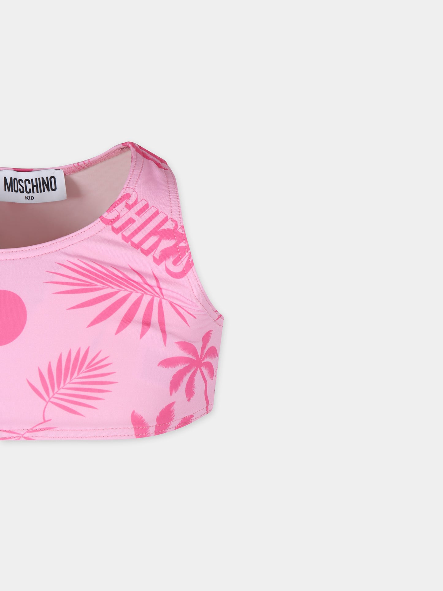Bikini rosa per bambina con stampa Teddy Bear e palme,Moschino Kids,HDL00W LKA00 85839