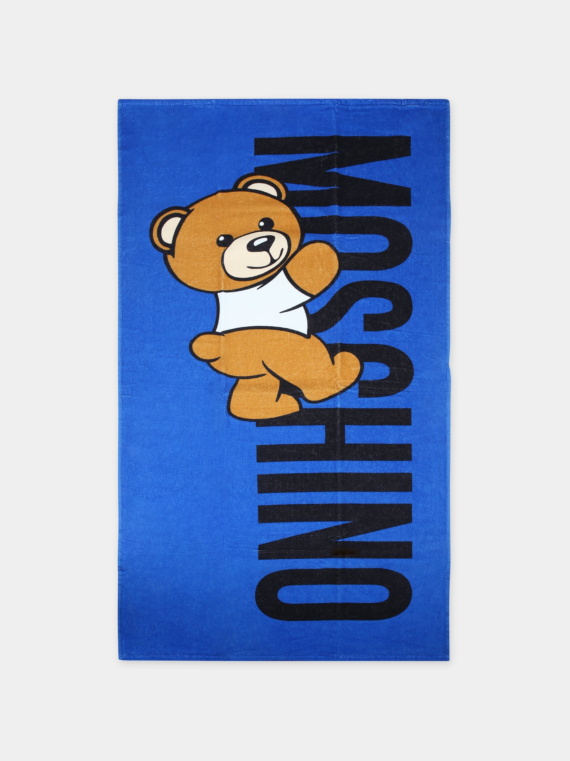 Telo mare blu per bambino con Teddy Bear e logo,Moschino Kids,HPX01B LGA15 40289