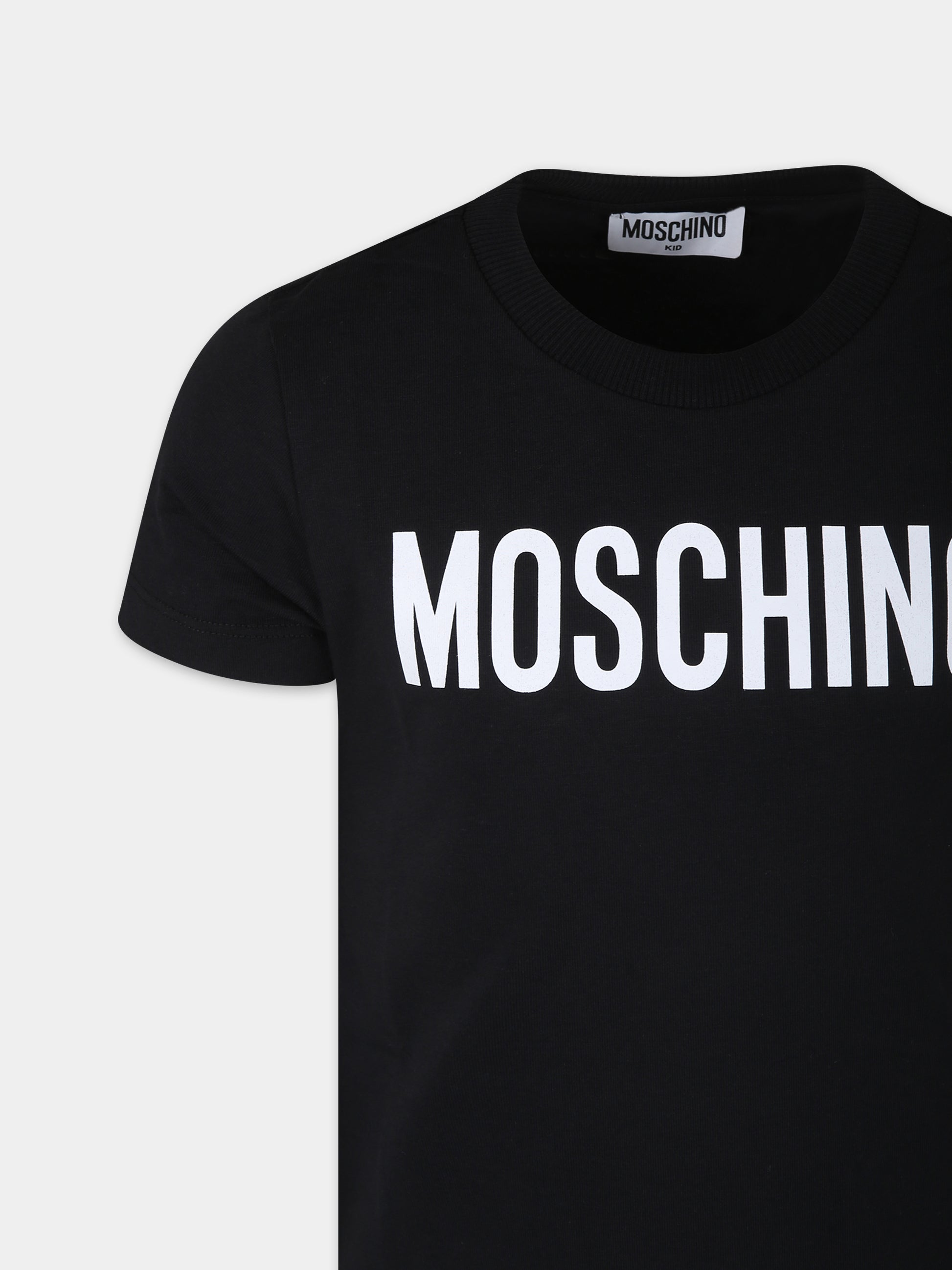T-shirt nera per bambini con logo,Moschino Kids,HQM03T LBA10 60100