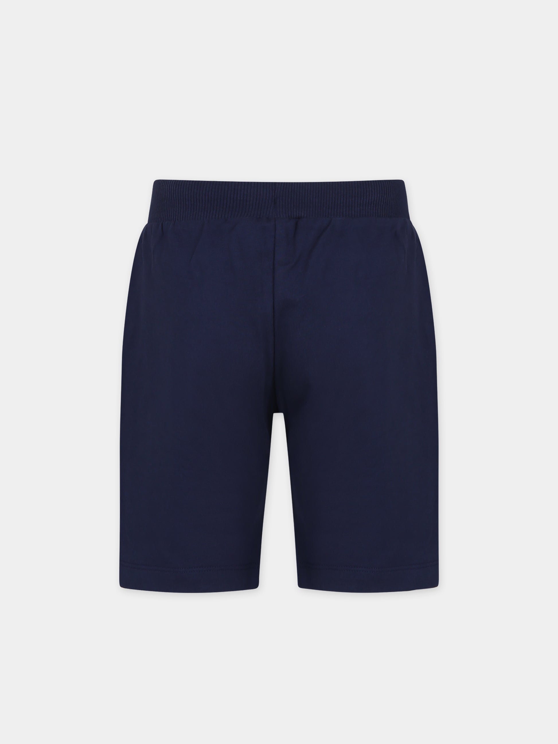 Shorts blu per bambini con Teddy Bers e logo,Moschino Kids,HUQ01O LCA19 40016