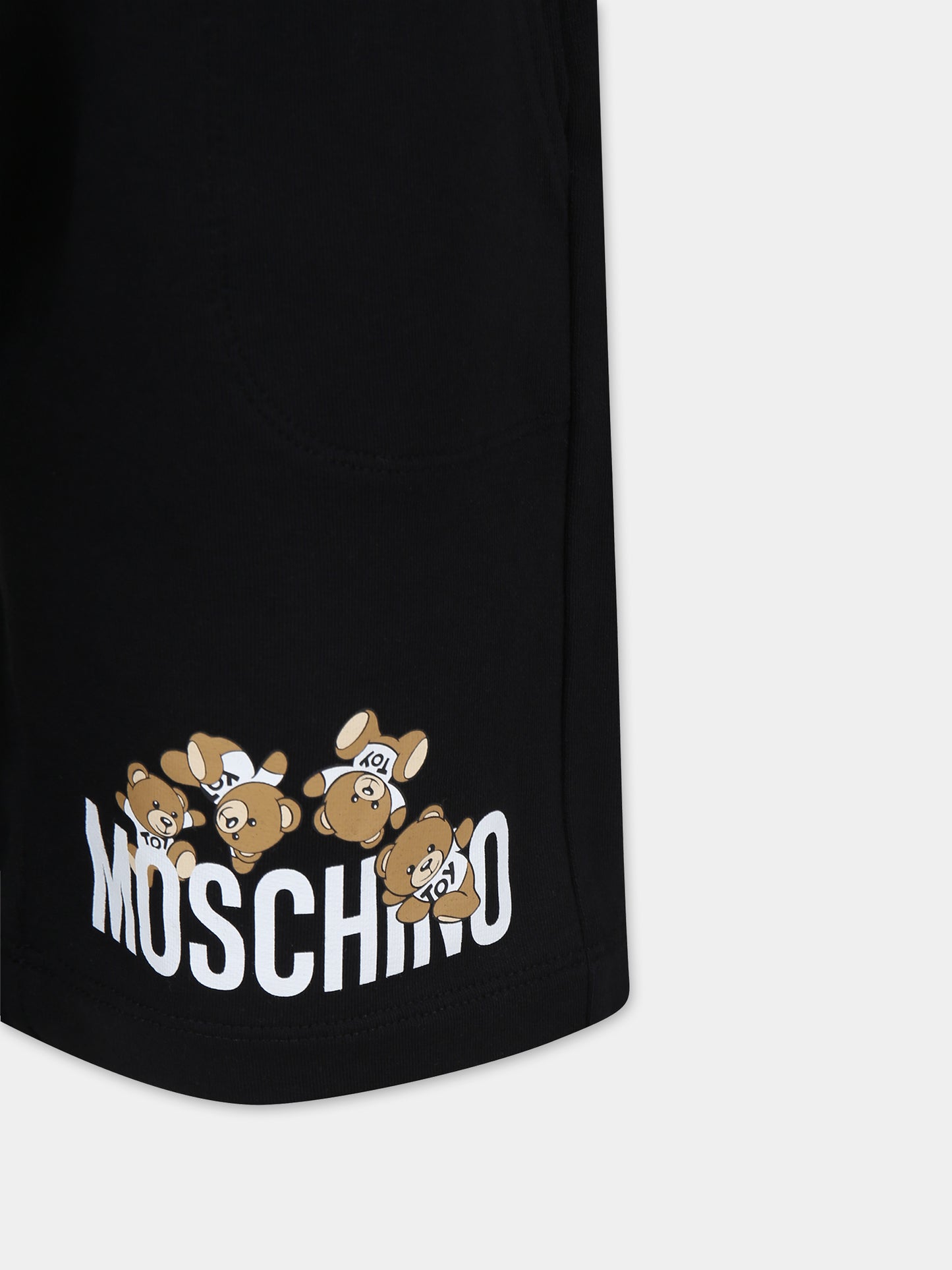 Shorts neri per bambini con Teddy Bers e logo,Moschino Kids,HUQ01O LCA19 60100