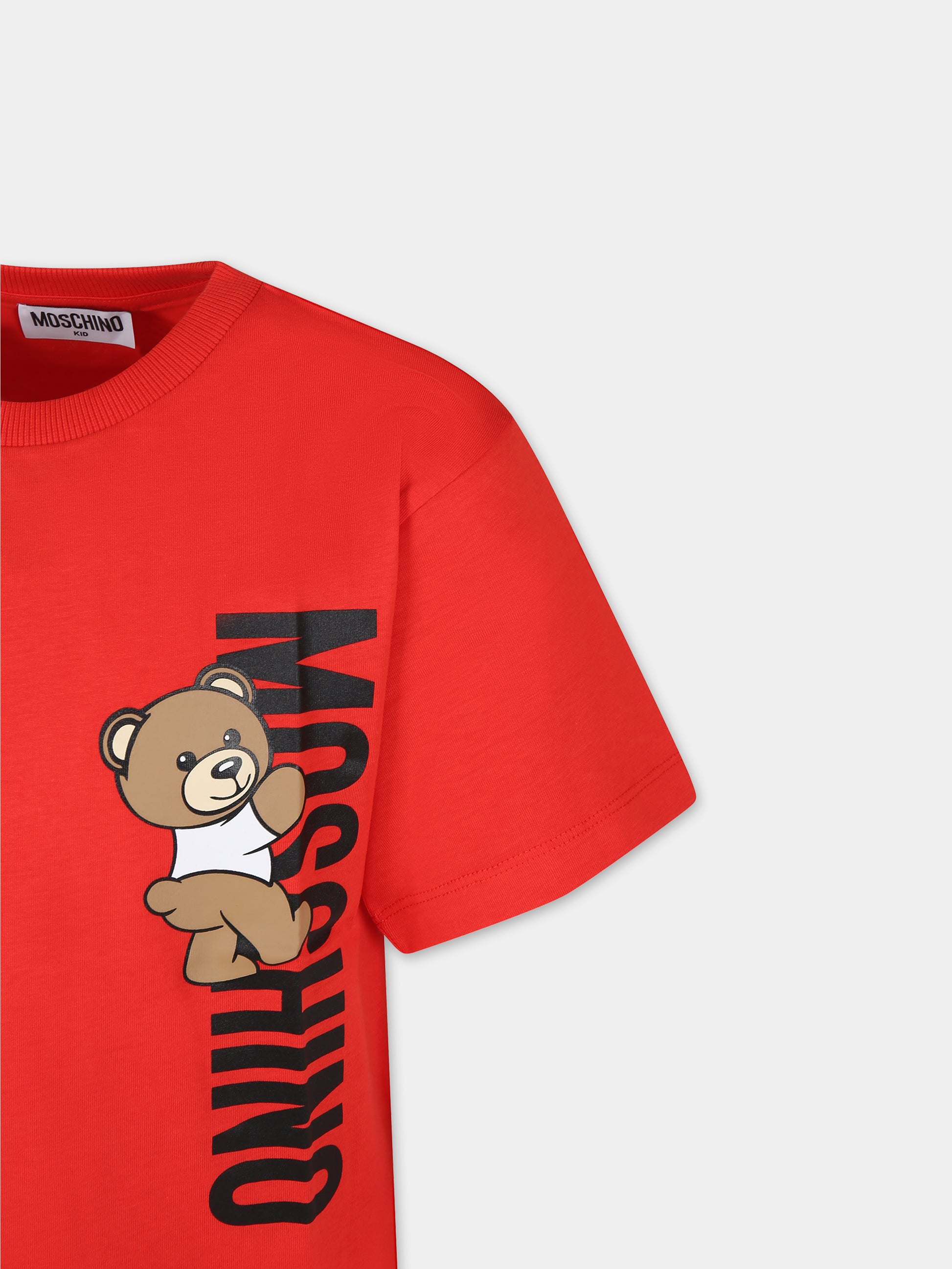 T-shirt rossa per bambini con Teddy Bear e logo,Moschino Kids,HVM03R LAA02 50109