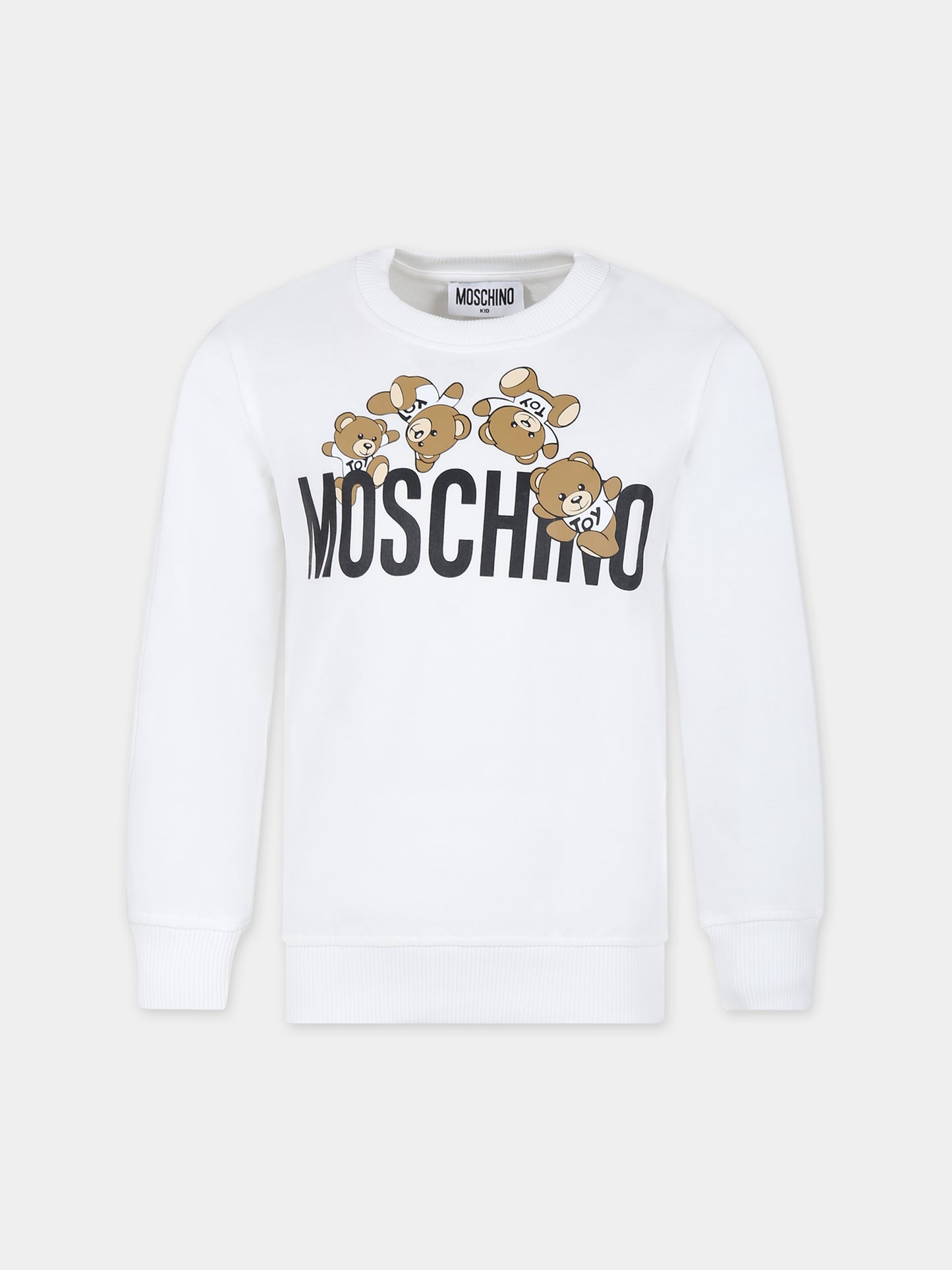 Felpa bianca per bambini con Teddy Bears e logo,Moschino Kids,HZF05R LCA19 10101