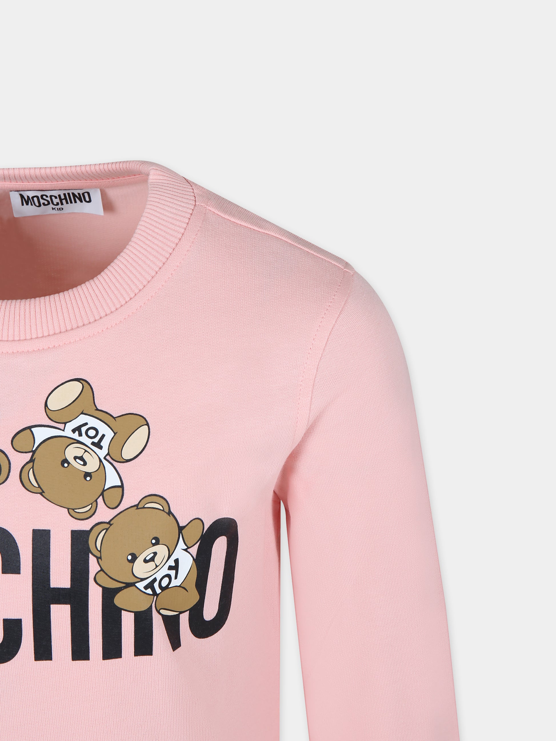 Felpa rosa per bambina con Teddy Bears e logo,Moschino Kids,HZF05R LCA19 50209