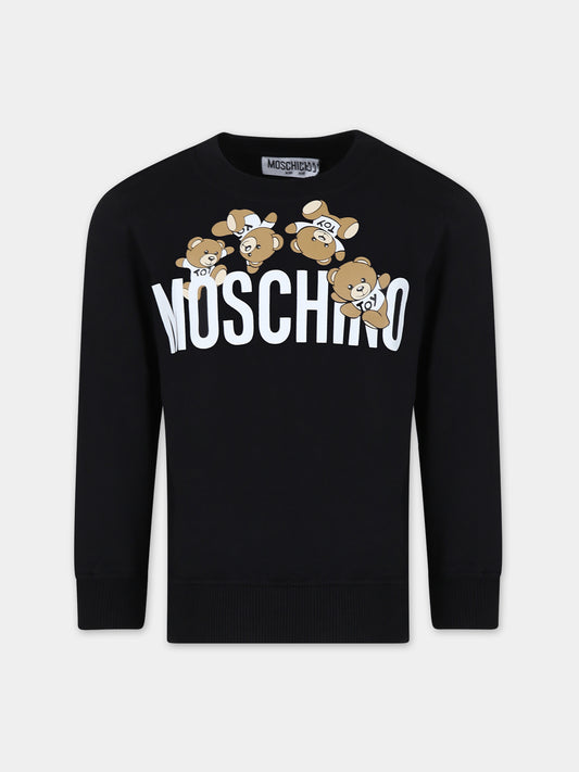 Felpa nera per bambini con Teddy Bears e logo,Moschino Kids,HZF05R LCA19 60100