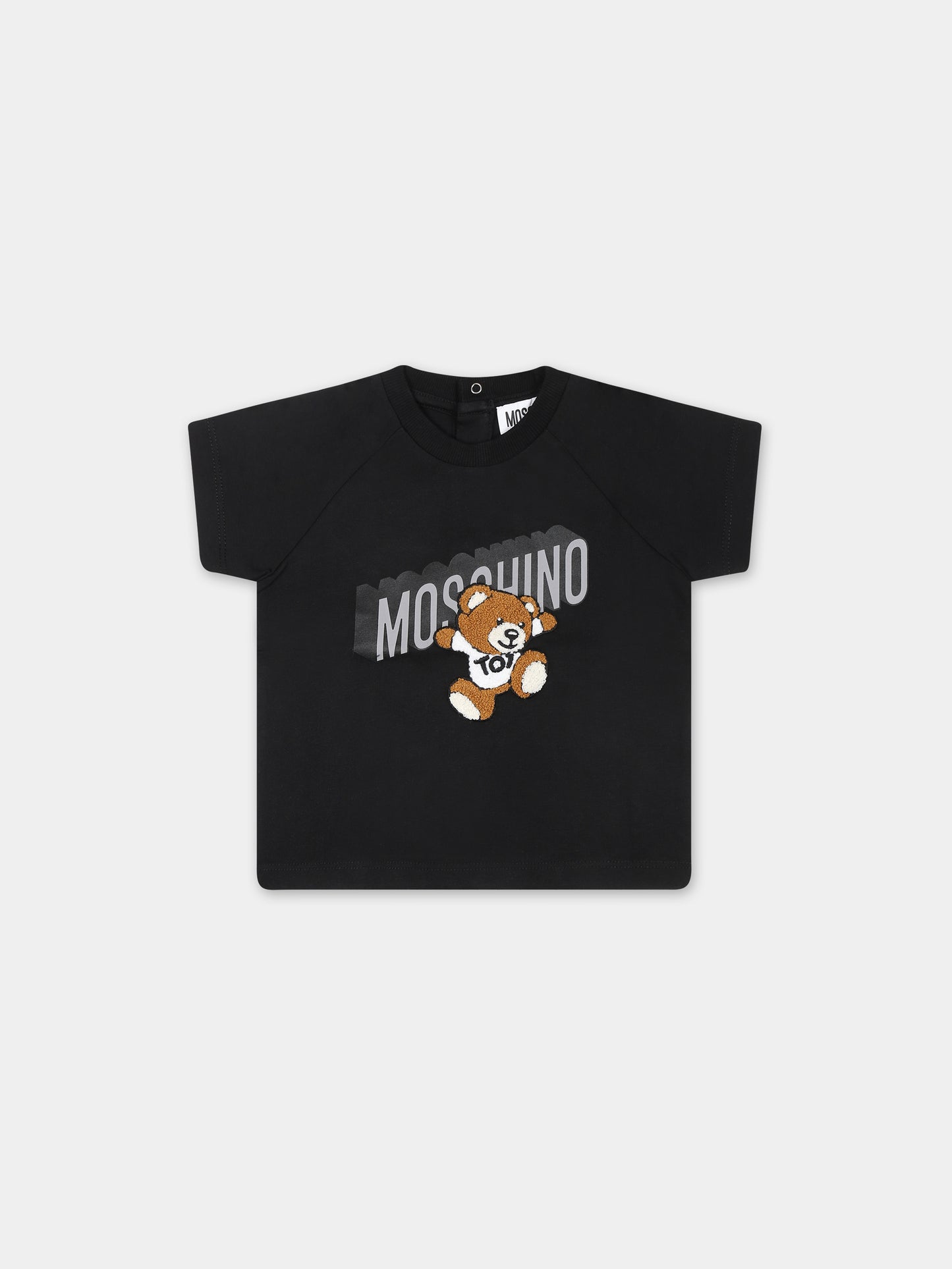 T-shirt nera per neonati con Teddy Bear e logo,Moschino Kids,MUM03Q LAA01 60100