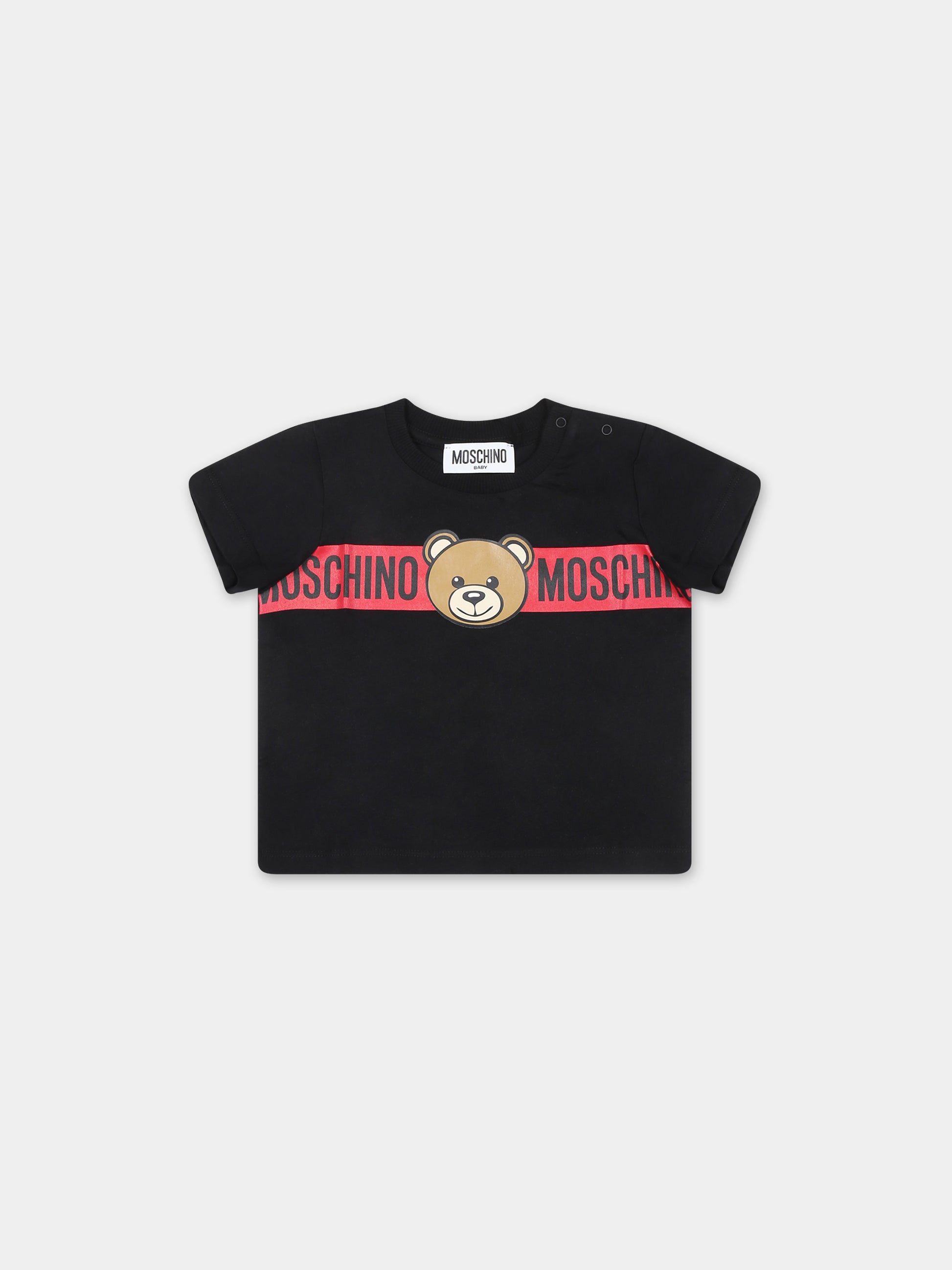 T-shirt nera per neonato con Teddy Bear e logo,Moschino Kids,MUM03V LAA03 60100