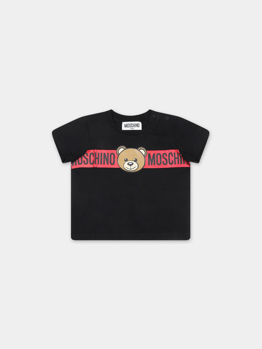 T-shirt nera per neonato con Teddy Bear e logo,Moschino Kids,MUM03V LAA03 60100