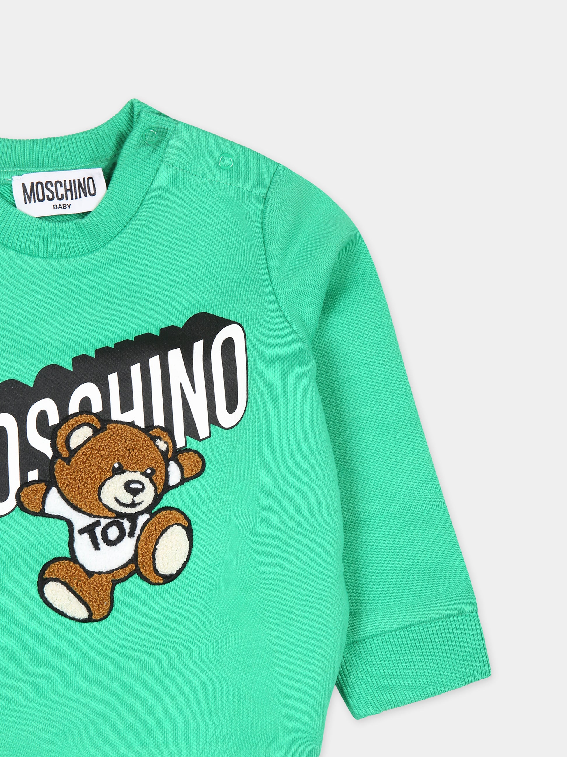 Felpa verde per neonato con Teddy Bear e logo,Moschino Kids,MVF04Q LCA32 30321