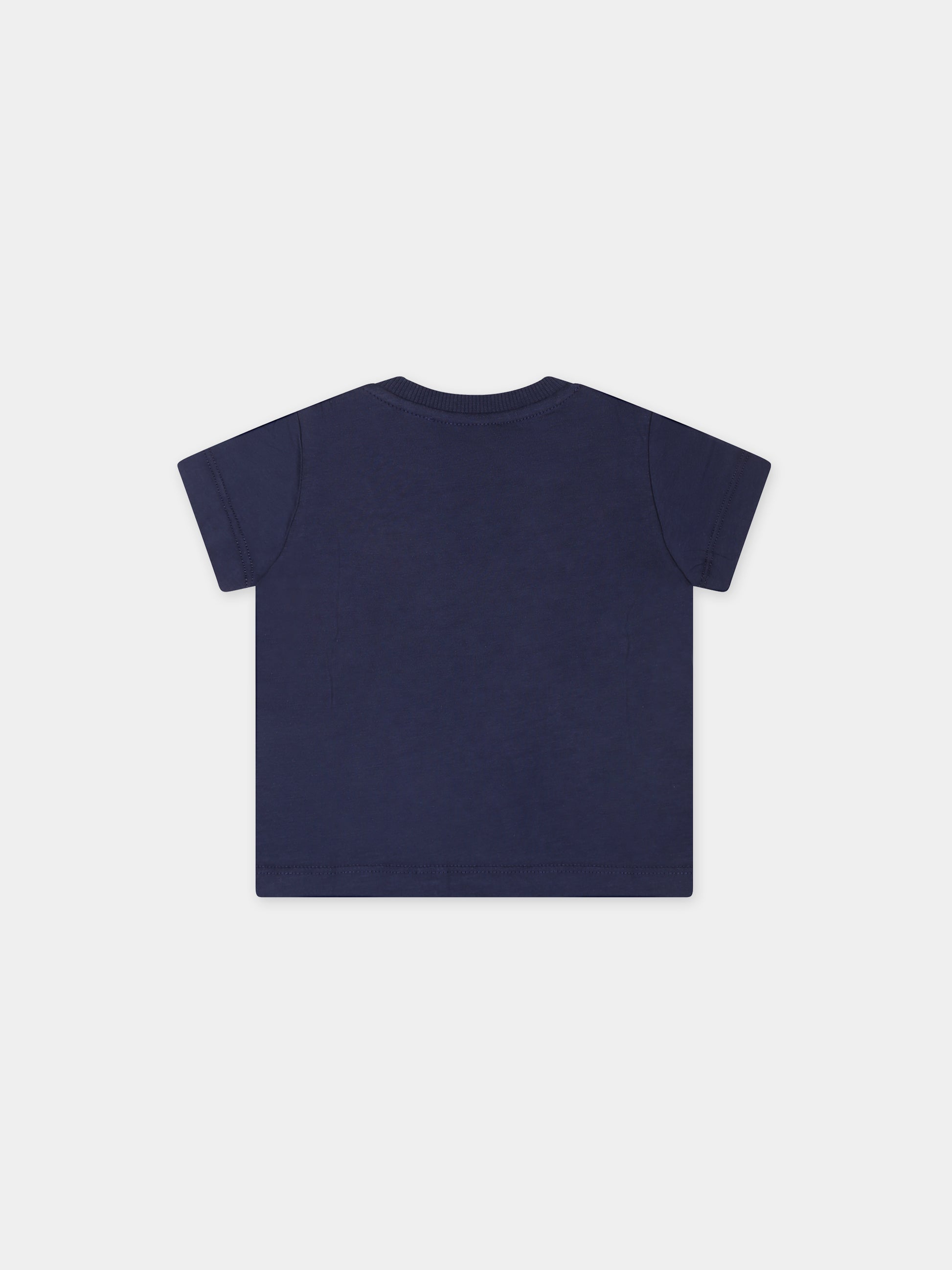 T-shirt blu per neonato con Teddy Bears  e logo,Moschino Kids,MWM032 LAA03 40016
