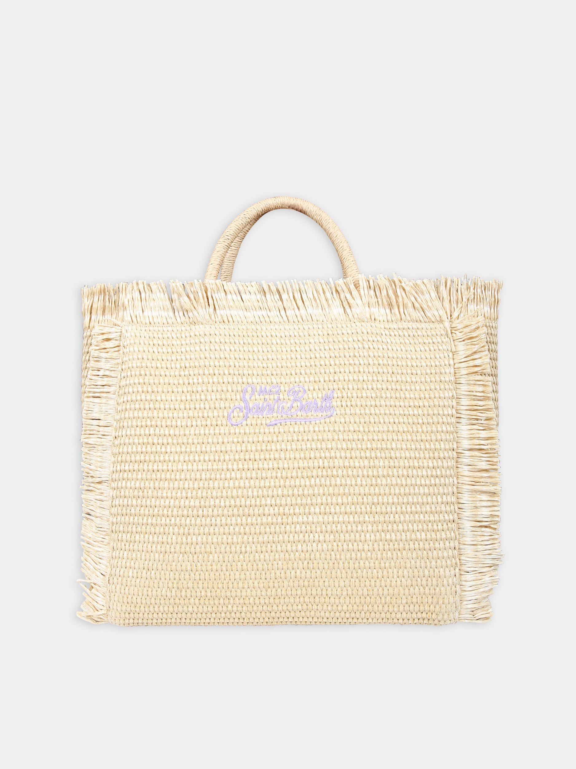 Borsa mare beige per bambina con logo e strass,Mc2 Saint Barth,COL0017 00057F