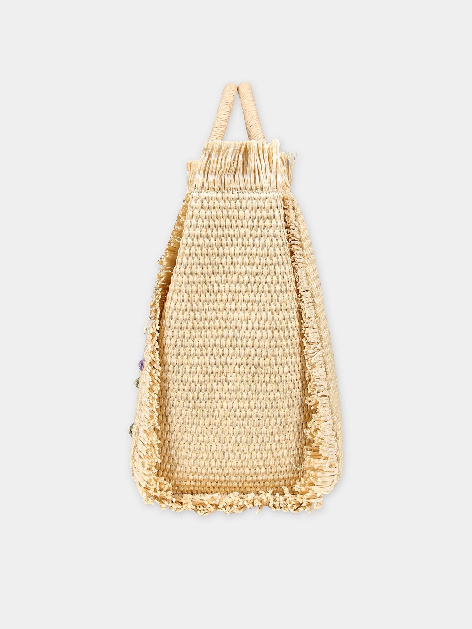 Borsa mare beige per bambina con logo e strass,Mc2 Saint Barth,COL0017 00057F