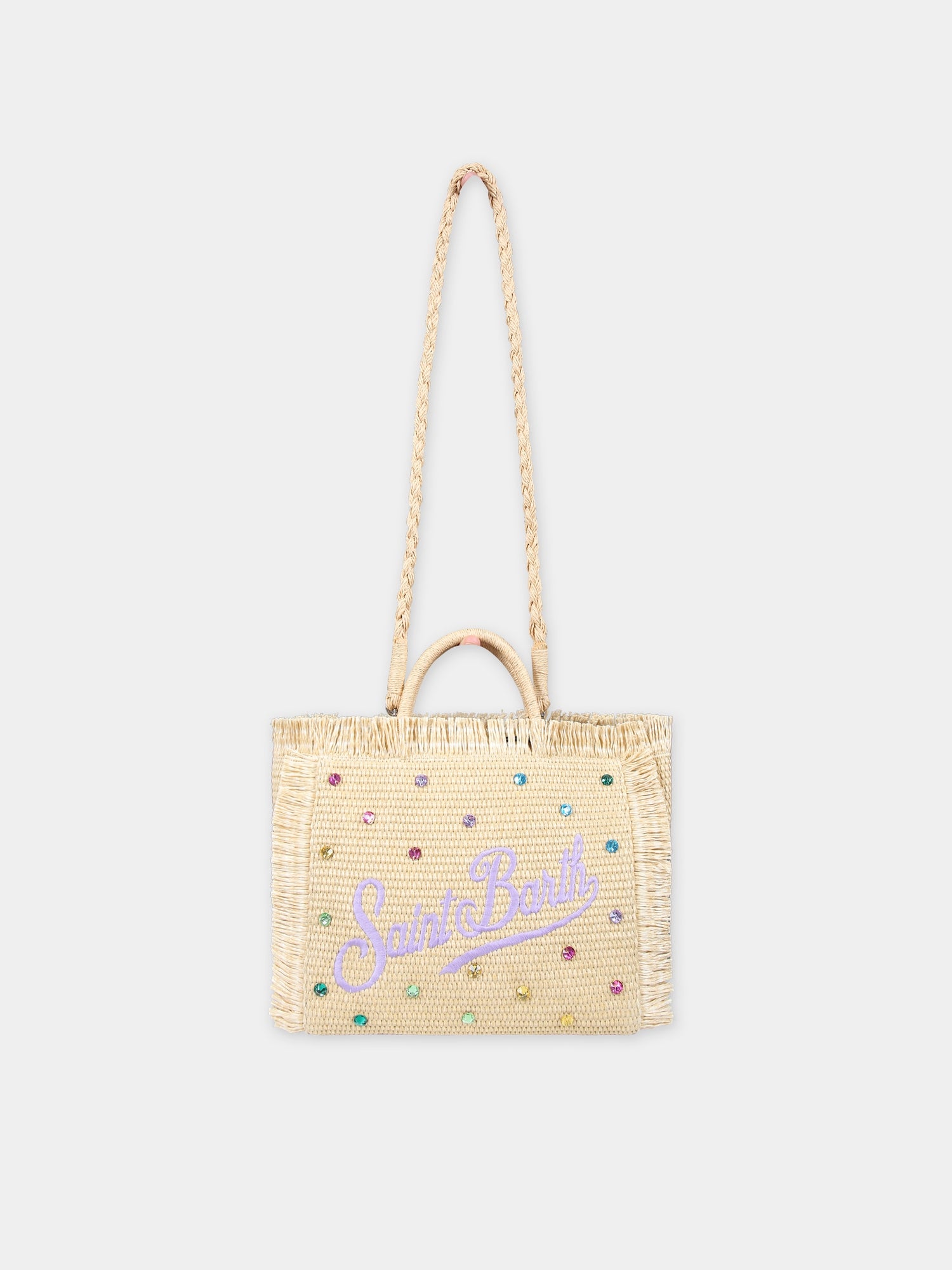 Borsa mare beige per bambina con logo e strass,Mc2 Saint Barth,COL0017 00057F