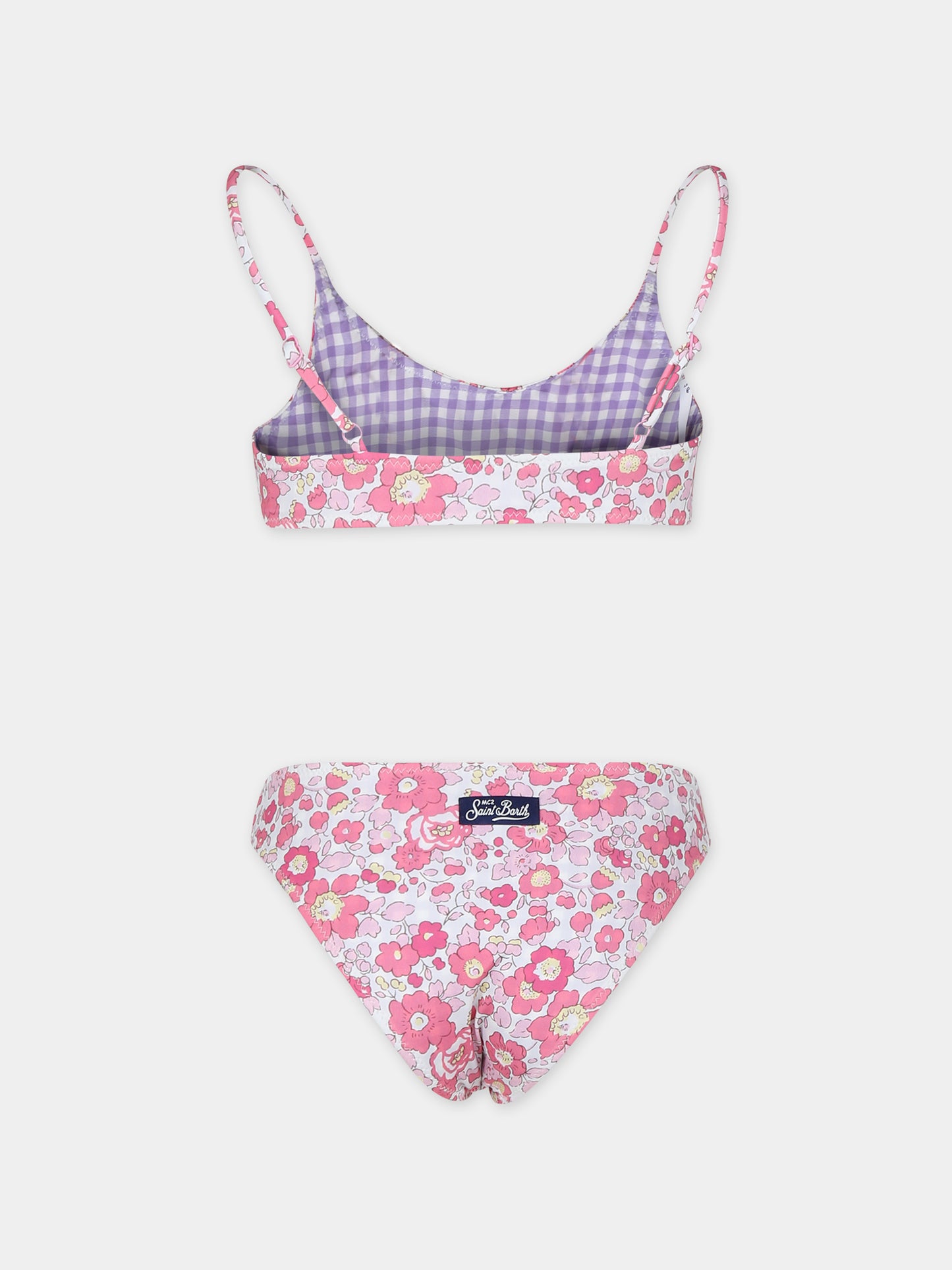Bikini rosa reversibile per bambina con stampa fiori,Mc2 Saint Barth,JAI0004 02872F