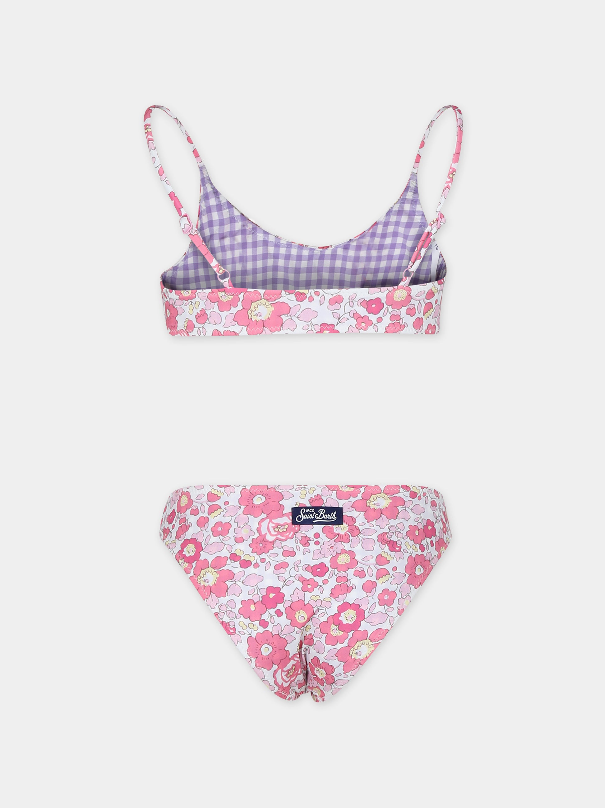 Bikini rosa reversibile per bambina con stampa fiori,Mc2 Saint Barth,JAI0004 02872F