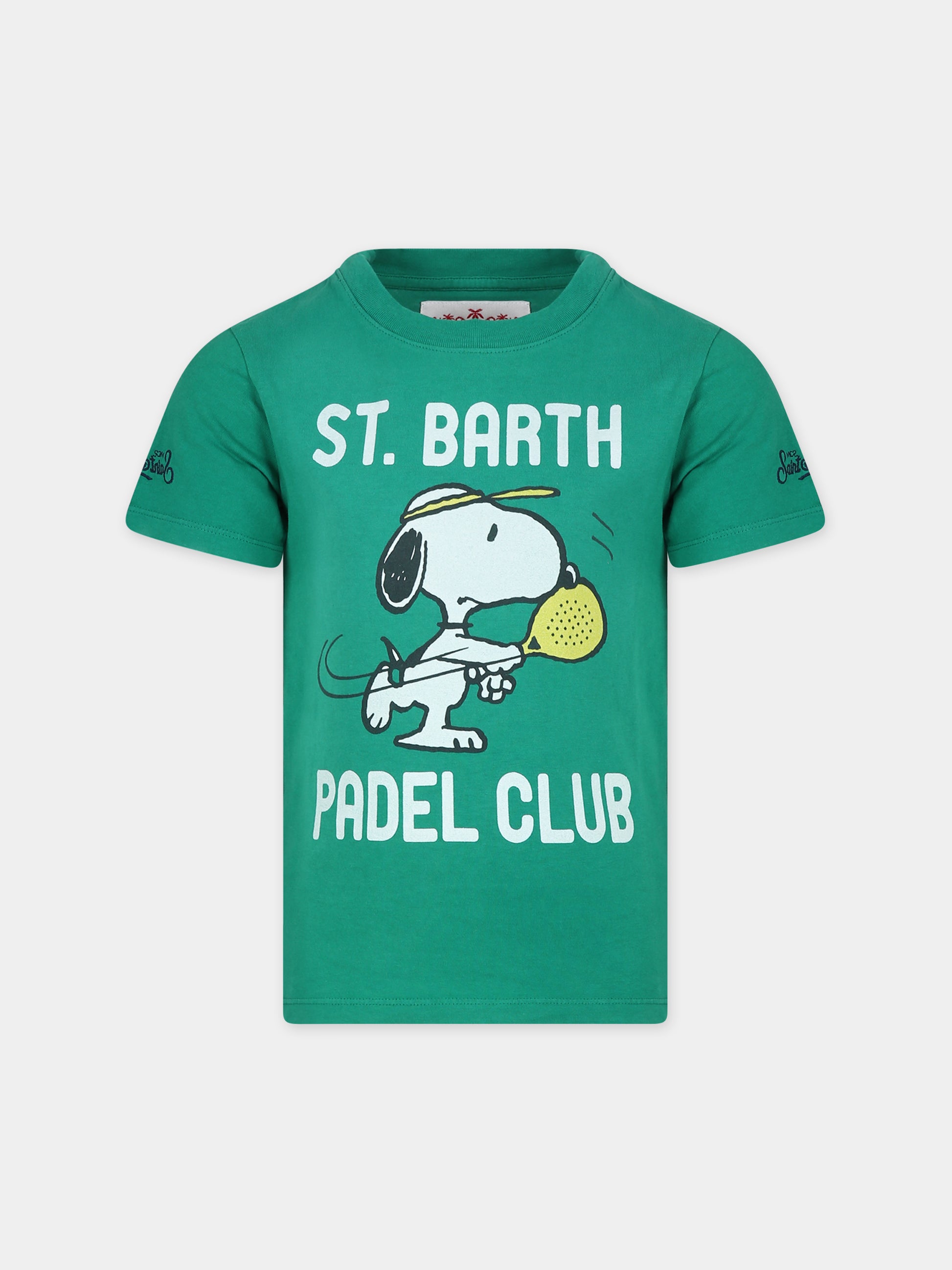 T-shirt verde per bambino con stampa Snoopy e logo,Mc2 Saint Barth,JOSH001 00229B