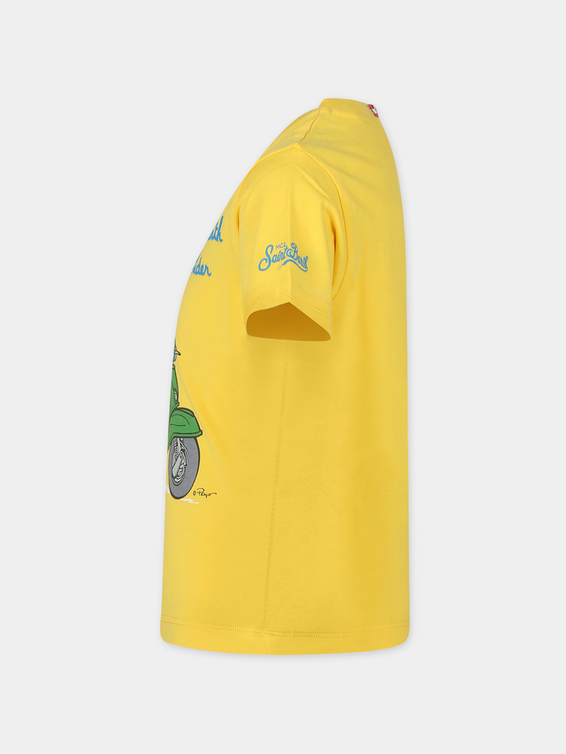 T-shirt gialla per bambino con stampa Puffo e logo,Mc2 Saint Barth,TSH0001 00593D