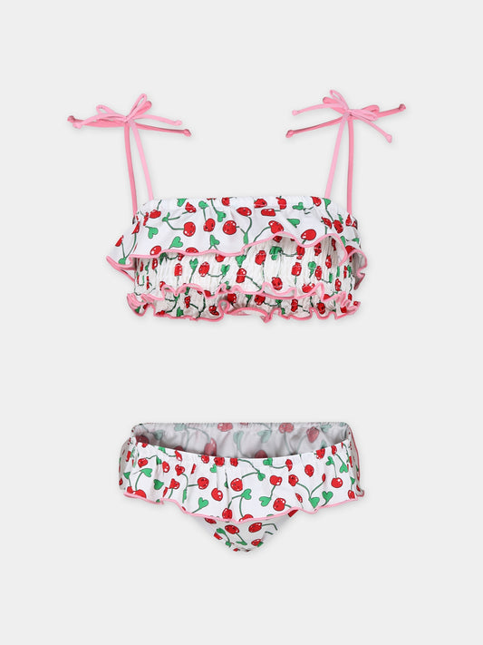 Bikini bianco per bambina con stampa ciligie,Mc2 Saint Barth,MELI0001 00606F