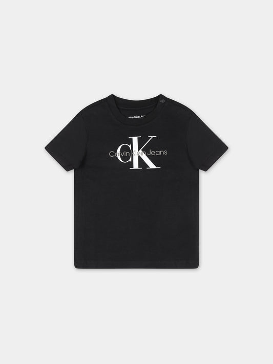 T-shirt nera per neonato con logo,Calvin Klein Kids,24SCKIN0IN00001 BEH