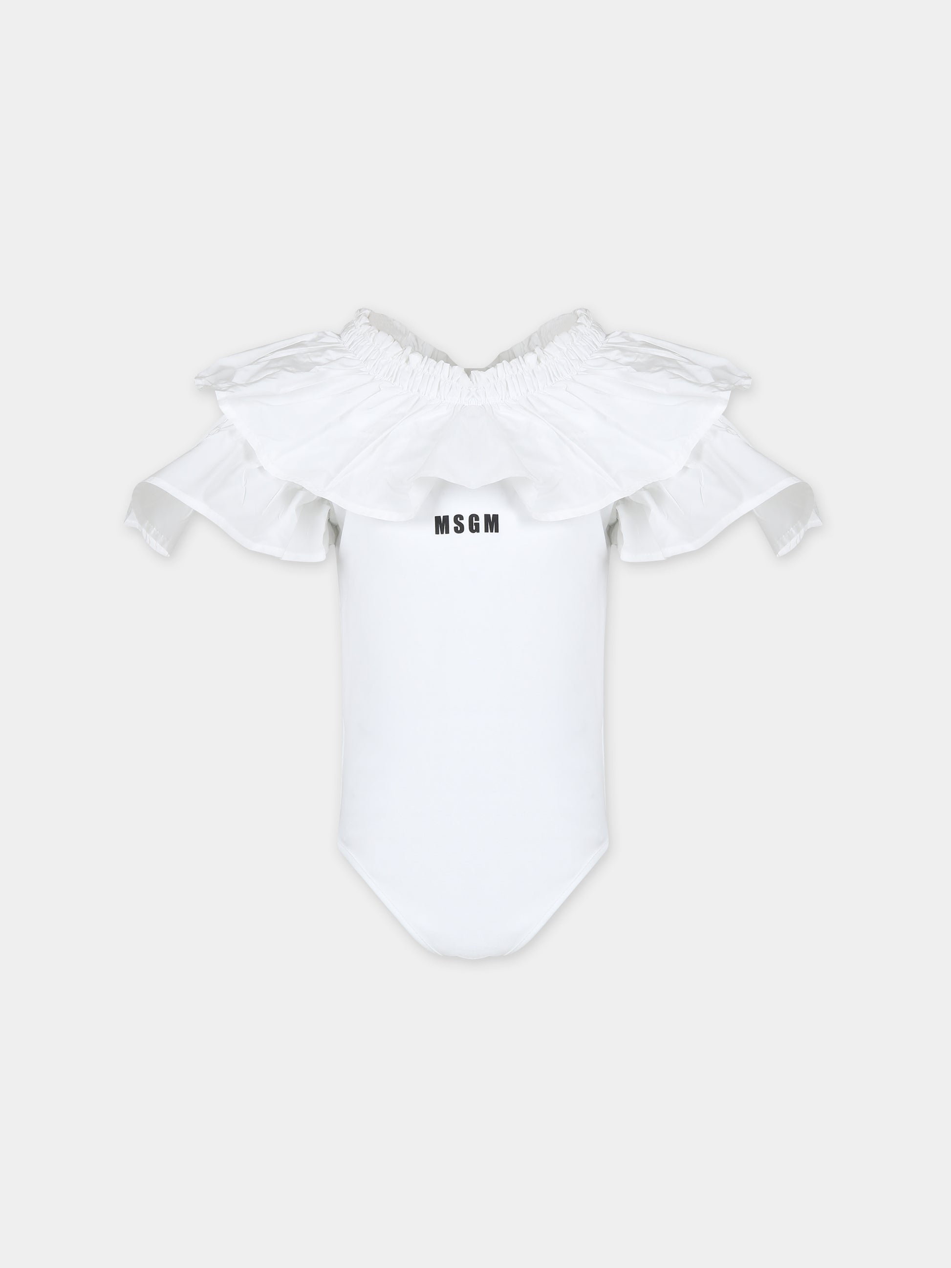 Body bianco per bambina con logo,Msgm Kids,MS028927 001