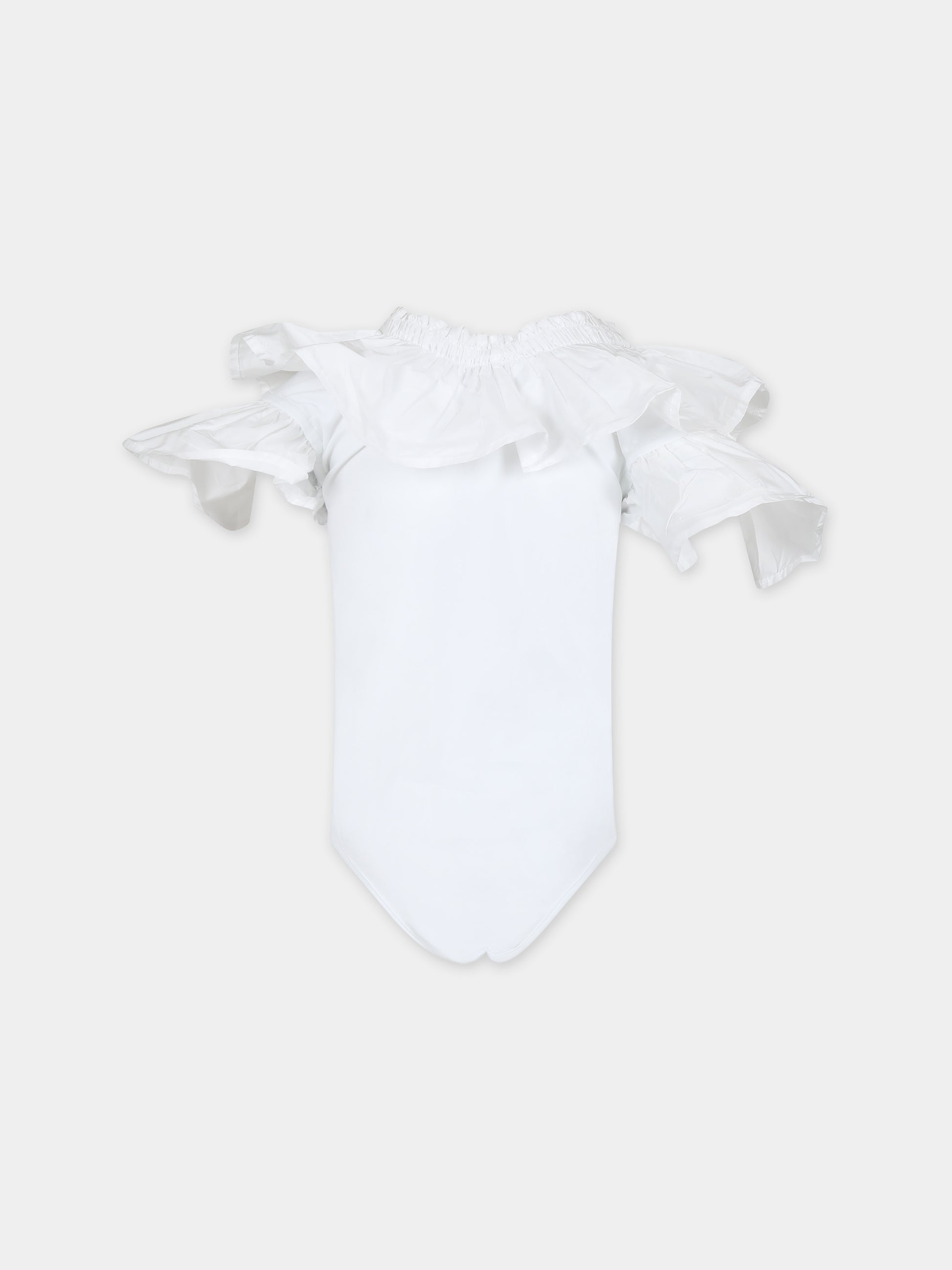 Body bianco per bambina con logo,Msgm Kids,MS028927 001