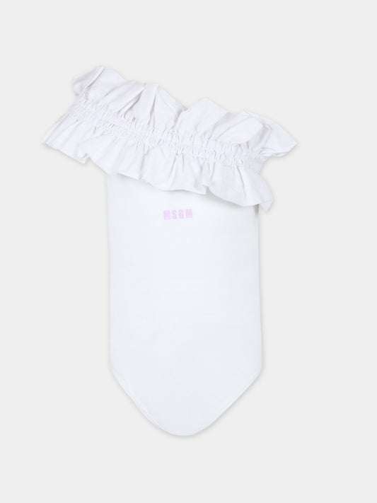 Body bianco per bambina con logo,Msgm Kids,MS029451 001