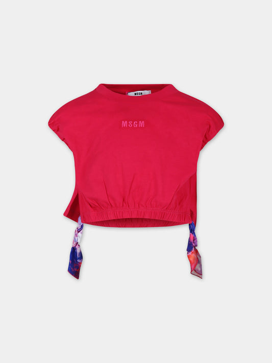 T-shirt crop fucsia per bambina con logo,Msgm Kids,MS028822 044