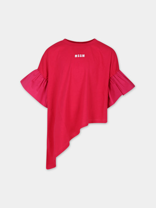 T-shirt fucsia per bambina con logo,Msgm Kids,MS028858 044