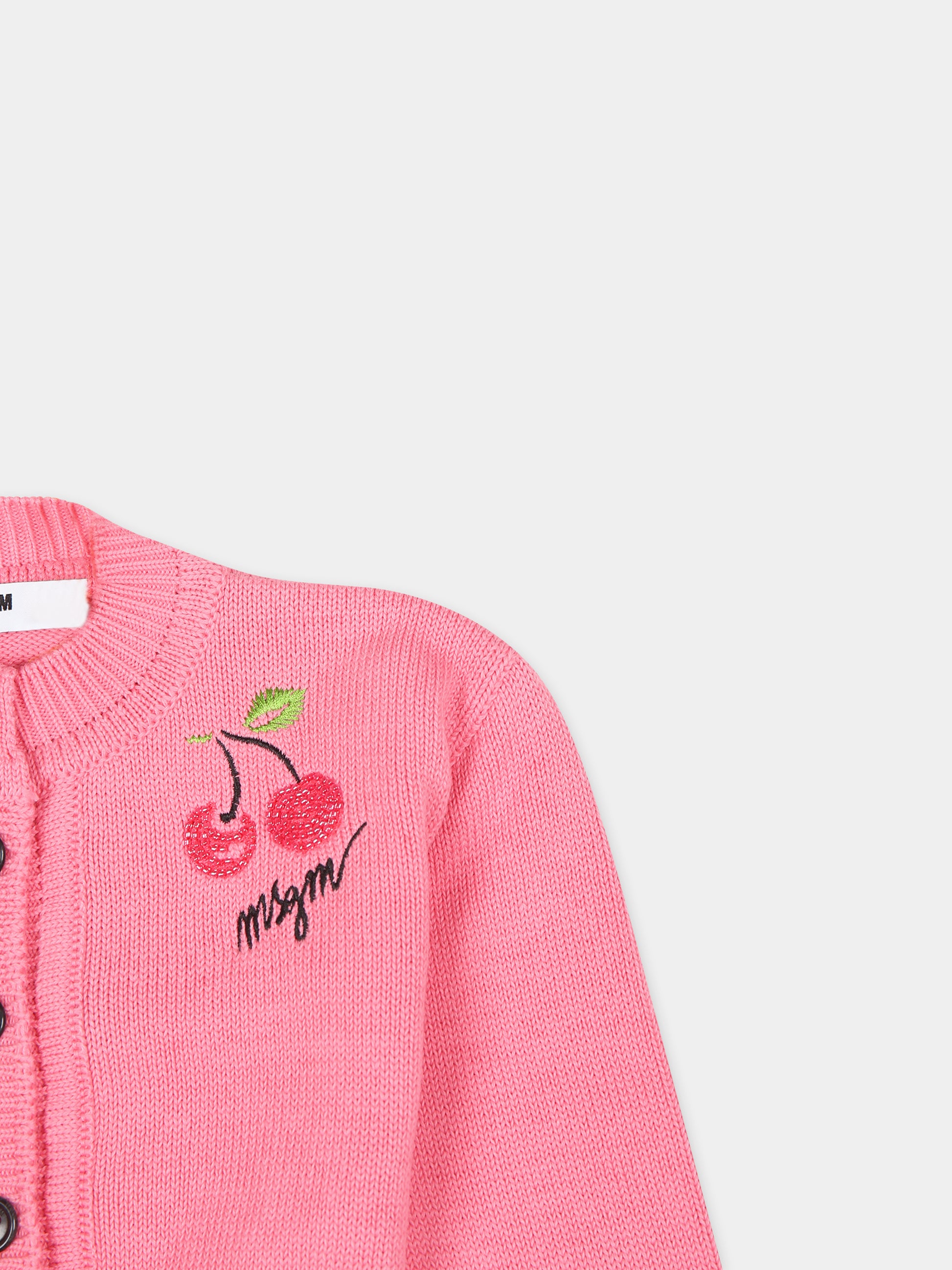 Cardigan rosa per neonata con ciliegie,Msgm Kids,MS029366 042