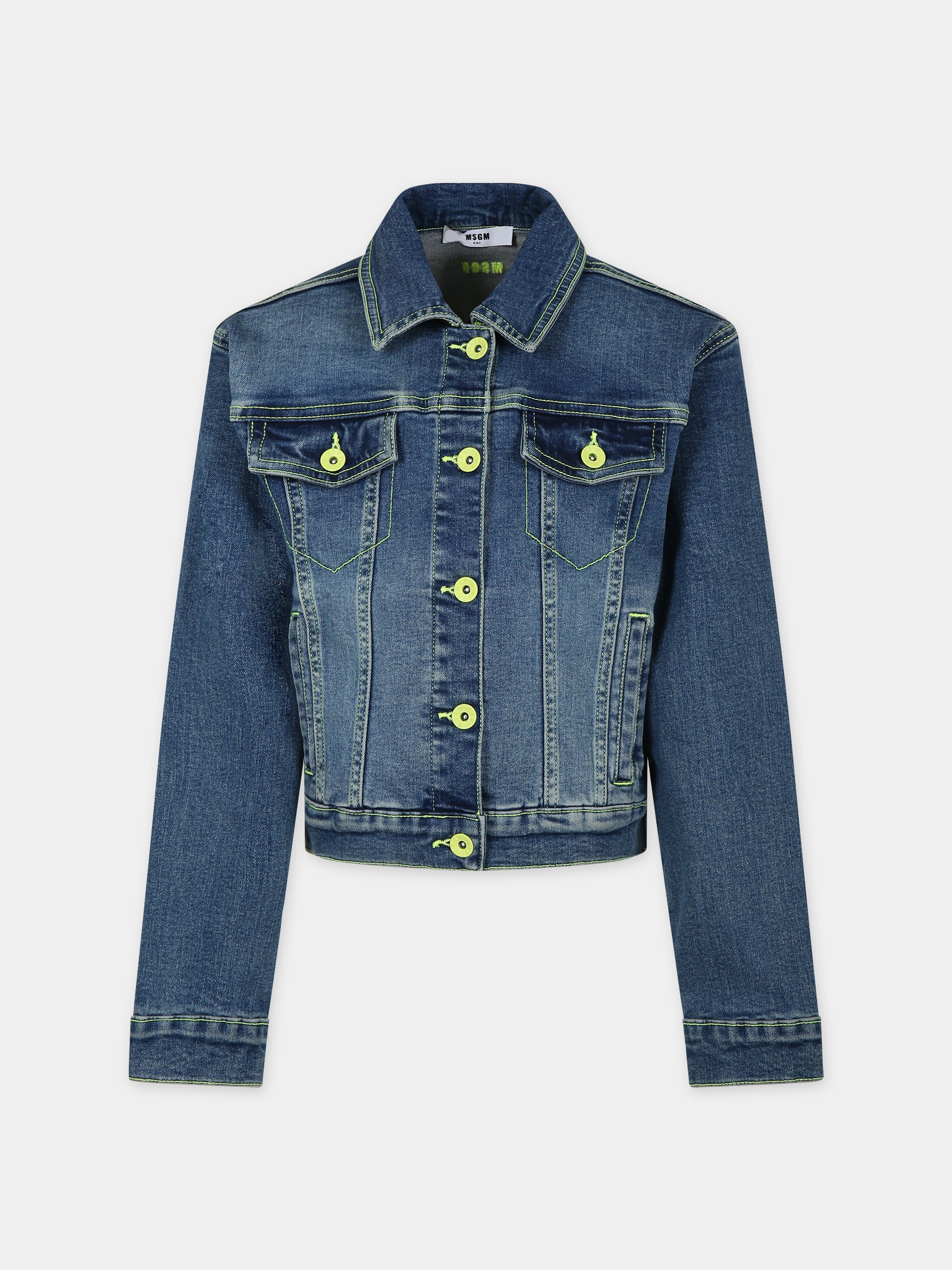 Giubbotto di jeans blu per bambina con logo,Msgm Kids,MS029380 126