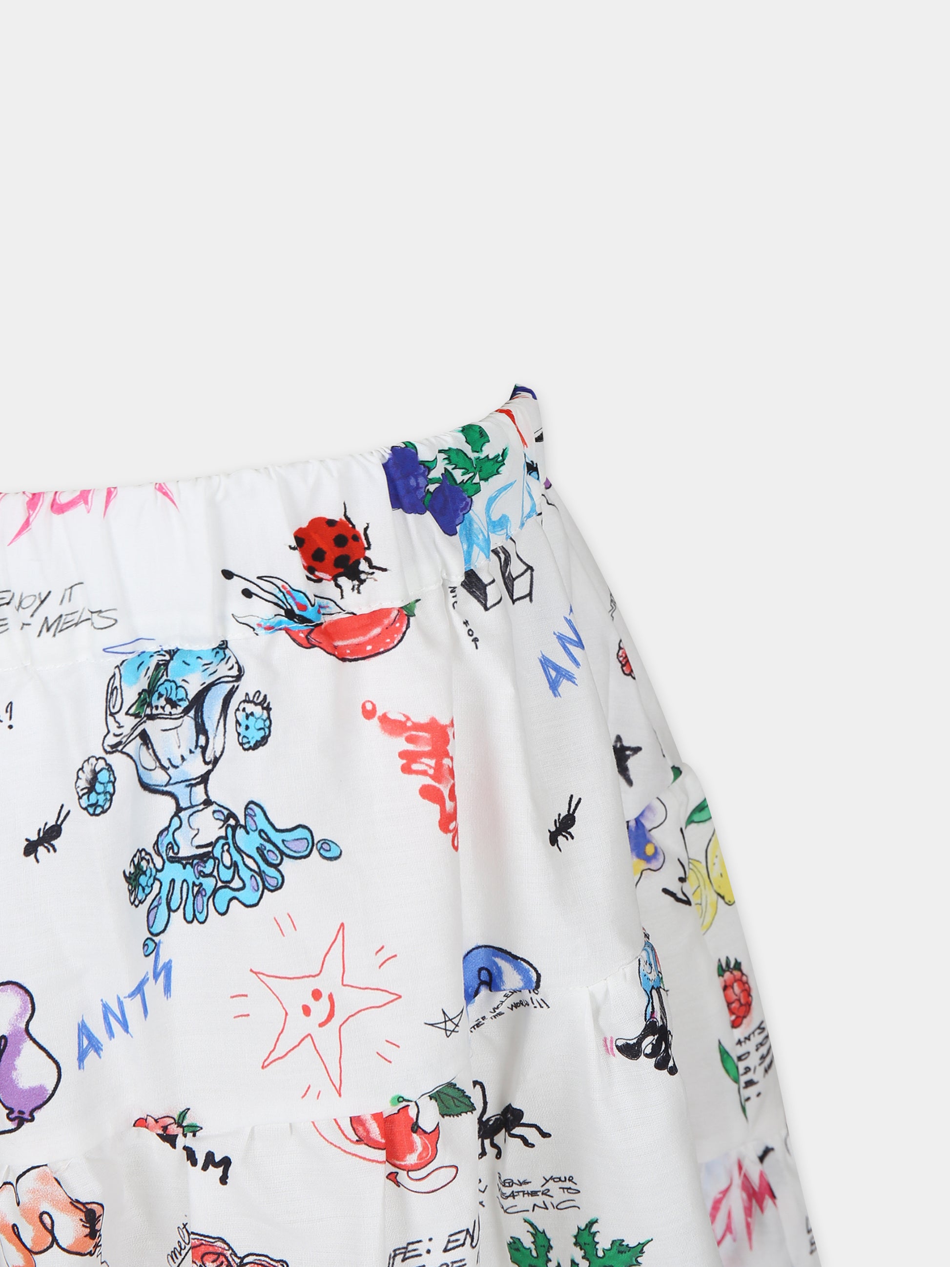 Gonna bianca per bambina con stampa fumetto,Msgm Kids,MS029401 001